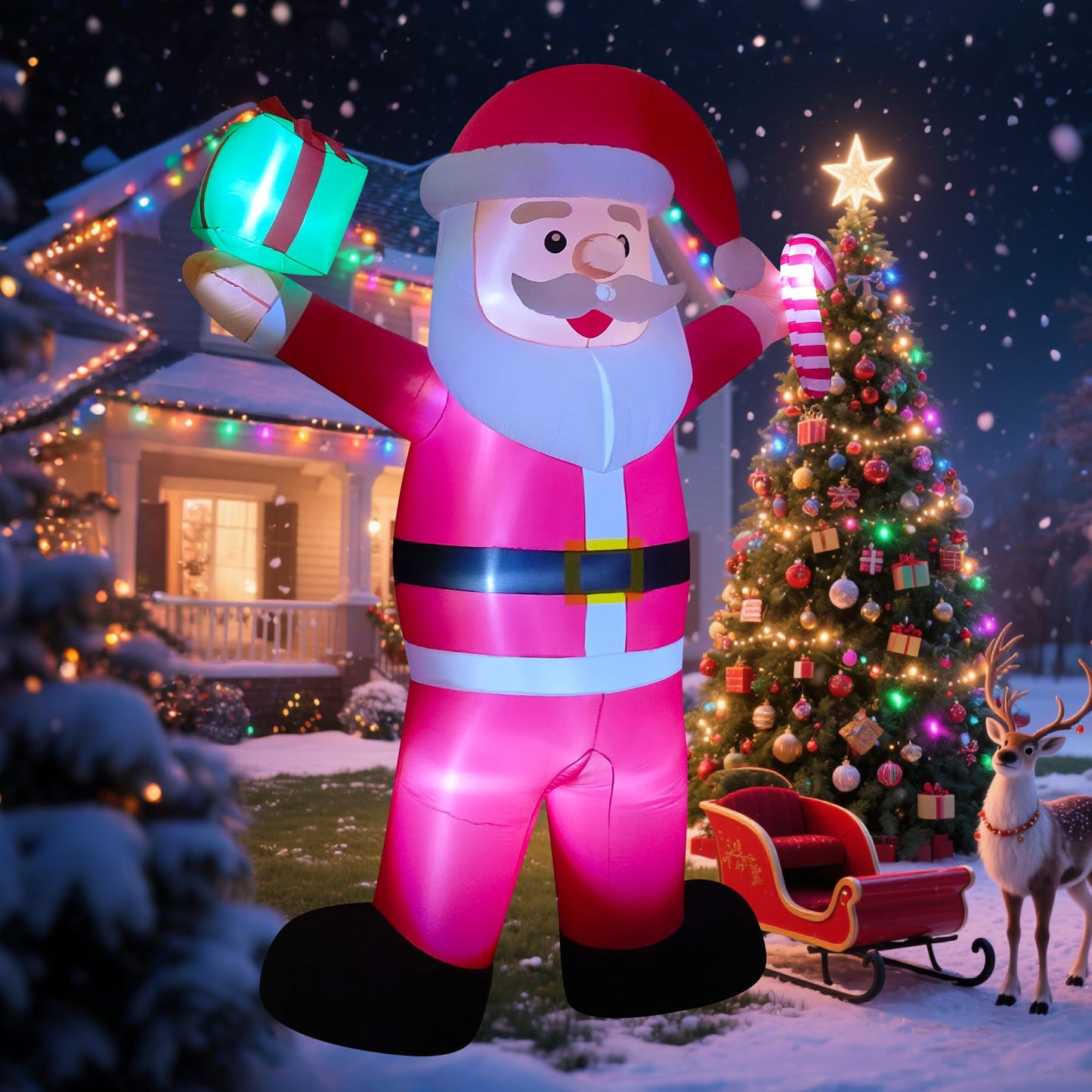 Chiteki 12ft Giant Christmas Inflatable Santa Claus Outdoor Decoration Blow up Santa Yard Decor, Built-in LED Lights for Yard Lawn Garden Holiday Party