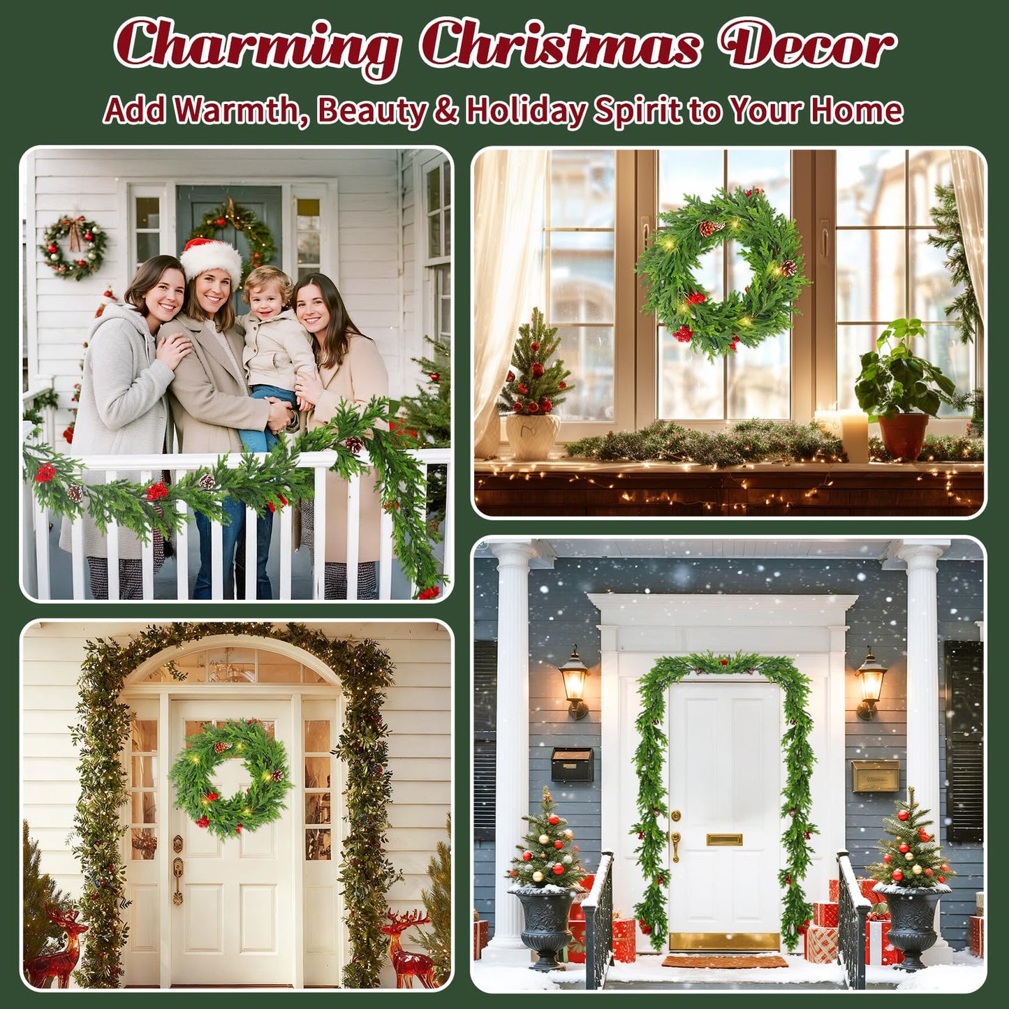 6FT Prelit Christmas Garland with Lights, Realistic Cedar Garland with Red Berries Pine Cone Artificial Real Touch Greenery Lighted Xmas Garland for Mantle Stair Railing Fireplace Decorations