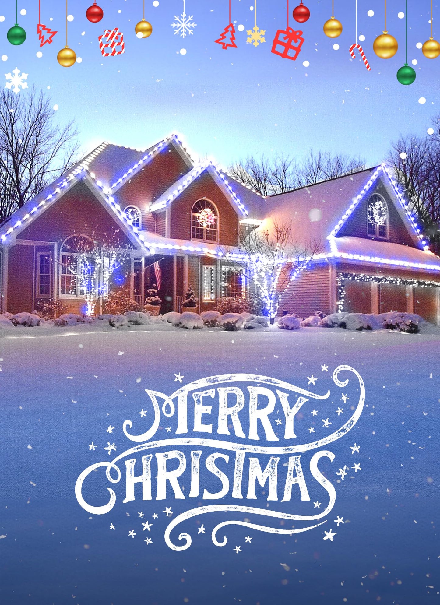 C9 LED Christmas Lights Outdoor, 68 Feet 100 LED C9 String Light with 100 Spring Clips, Waterproof Connectable Christmas Tree Lights for Outside Roofline Patio Home Xmas Decor, Blue & Pure White