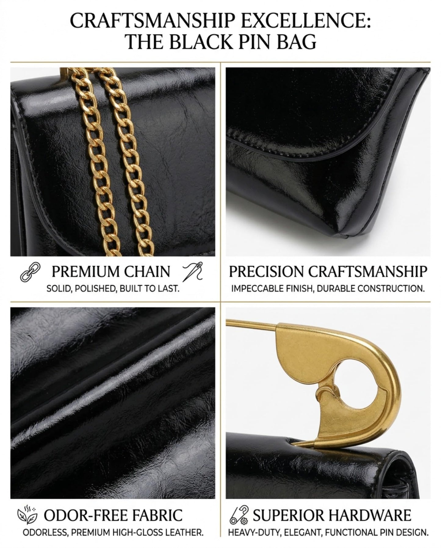 Women's Unique Novelty Clutch Purse Leather Pin Crossbody Bag with Gold Handles Chain for Evening Date Daily Shopping (Brown)