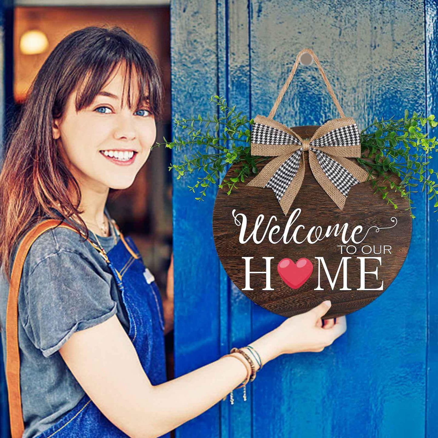 Yonuni 12x12 Inch Interchangeable Welcome to Our Home Door Sign