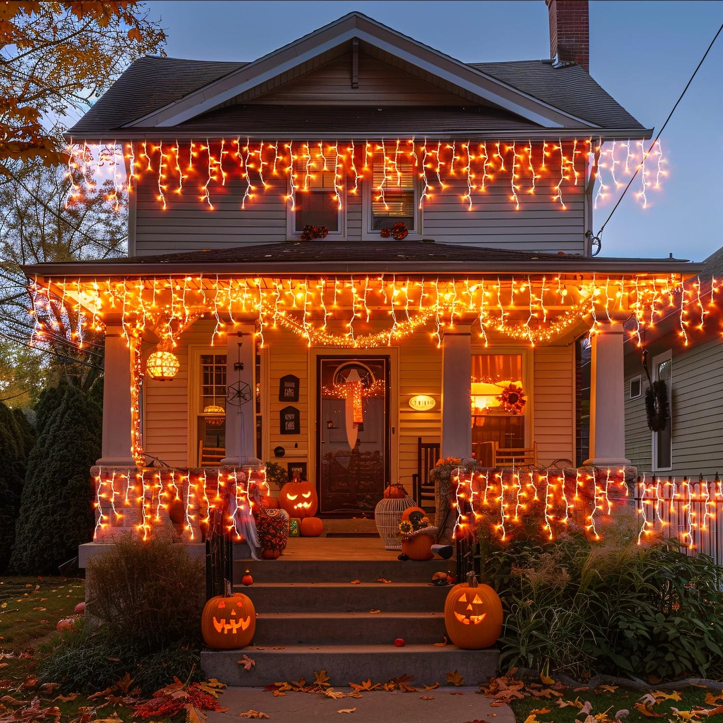 JMEXSUSS Orange Thanksgiving Lights Outdoor, 38.8 FT 400 LED Orange Icicle Lights Outdoor Waterproof, 8 Modes String Light Plug in for Fireplace Tree Garden Patio Thanksgiving Fall Halloween Decor