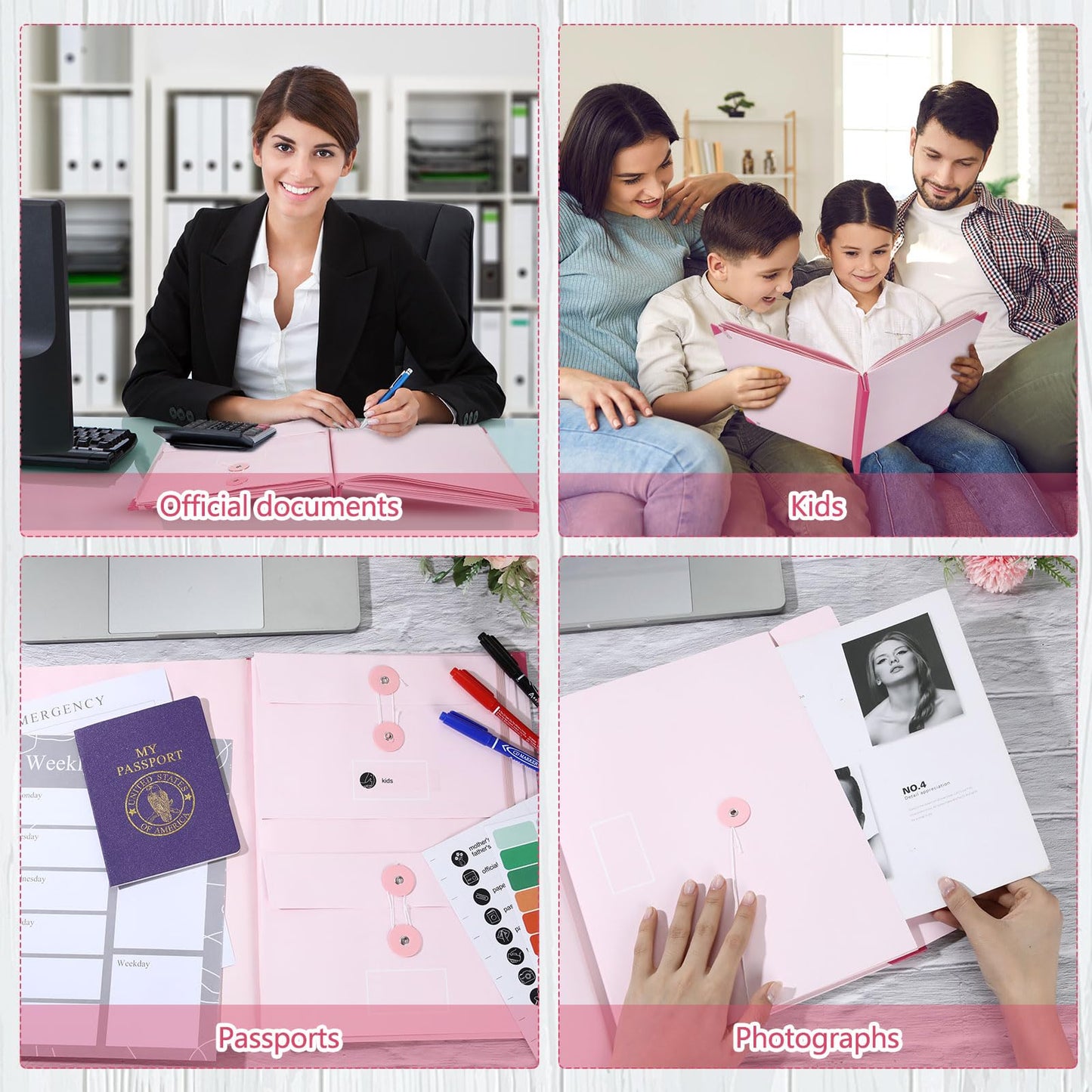 LemonSecret 2 Pack Important Document Organizer, Expanding File Binder with Sticky Notes, Paper Clips, Markers, Emergency Binder Folder for Important Papers, Certificates, Passport, Lifebook(Pink)