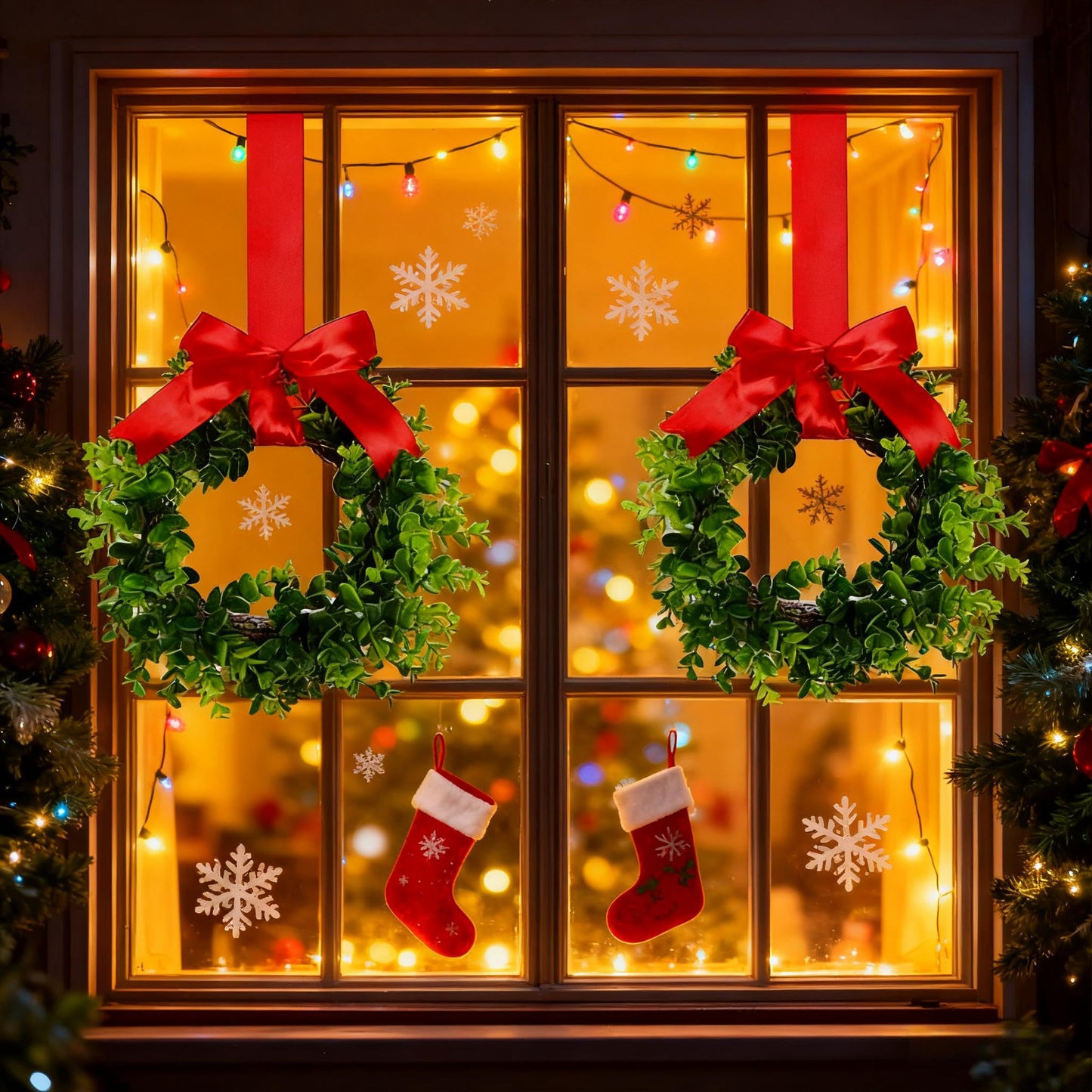 Canlierr 6 Pcs 8 Inch Christmas Kitchen Cabinet Wreaths with 31.5inch Ribbon Small Mini Christmas Wreath for Window Door Chair Wall Xmas Decoration(Fresh)