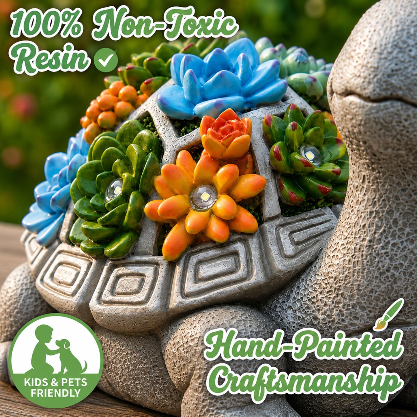 Nacome Solar Garden Outdoor Statues Turtle with Succulent and 7 LED Lights - Lawn Decor Statue for Patio, Balcony, Yard Ornament - Gifts for Mom Grandma Women