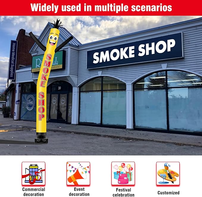 20FT Tall Inflatable Tube Man Smoke Shop Wacky Wavy Dancing Guy with 1.5 HP Weather-Resistant Blower (18''Diameter) for Outdoor Decoration Advertising Business Promotion