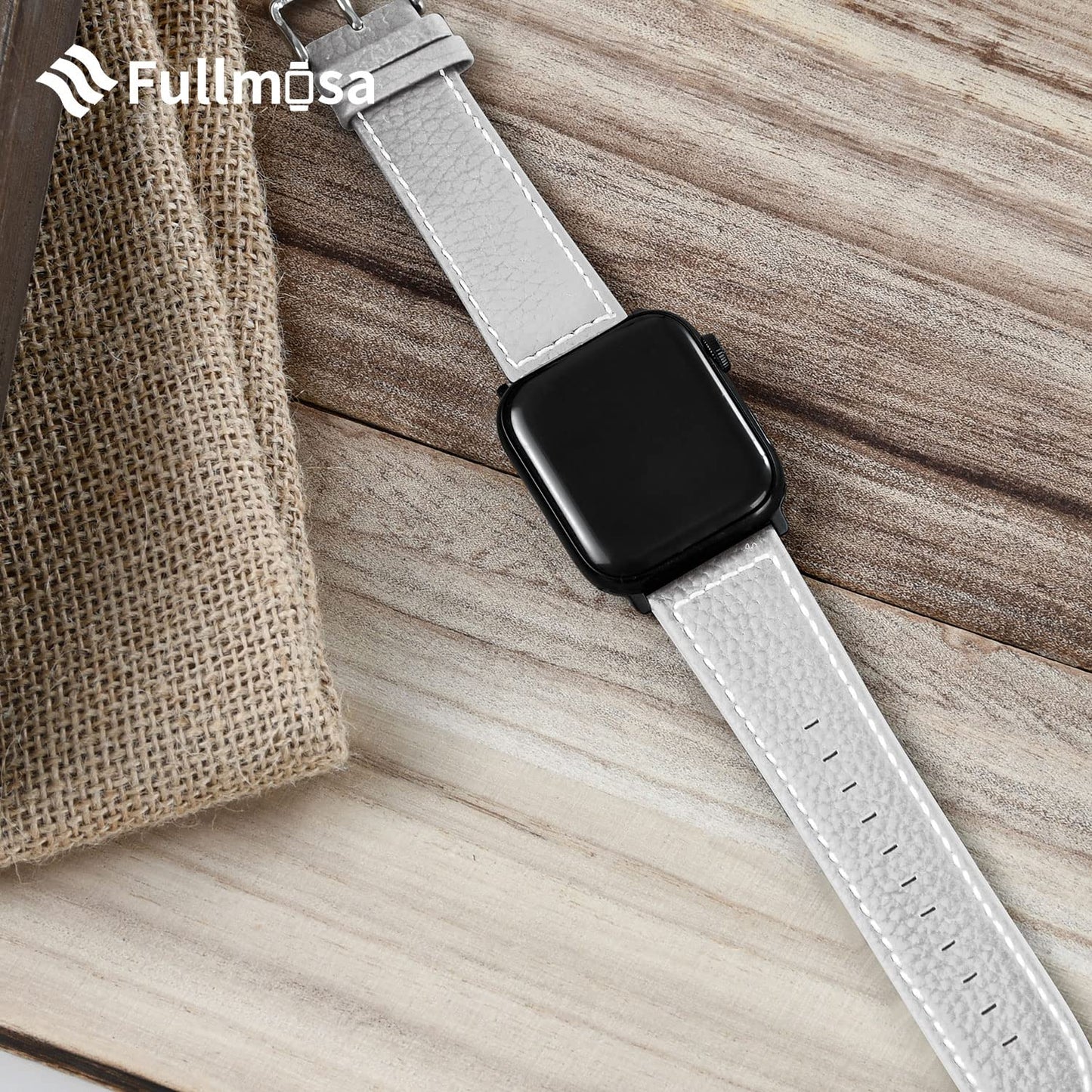 Fullmosa Compatible with Apple Watch Band Leather 49mm 46mm 45mm 44mm 42mm 41mm 40mm 38mm for iWatch Series 11/10/9/8/7/6/5/4/3/2/1, Ultra3/2/1, SE3/2/1, White + silver buckle