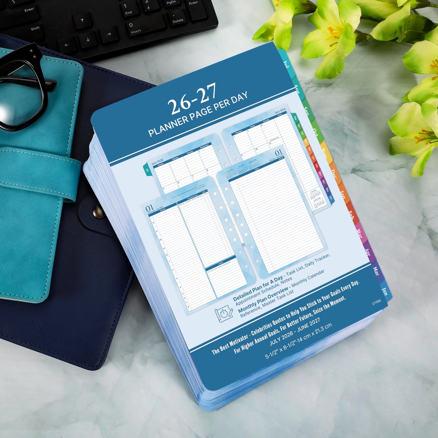 2026-2027 Planner Refills – Jul 2026 - Jun 2027, Two Pages Per Day Daily & Monthly Planner 2026-2027, 5.5" x 8.4" Ring-Bound Organizer, Tabs, Quotes, Prioritized Task, Daily Tracker/Notes, Appointment Schedule