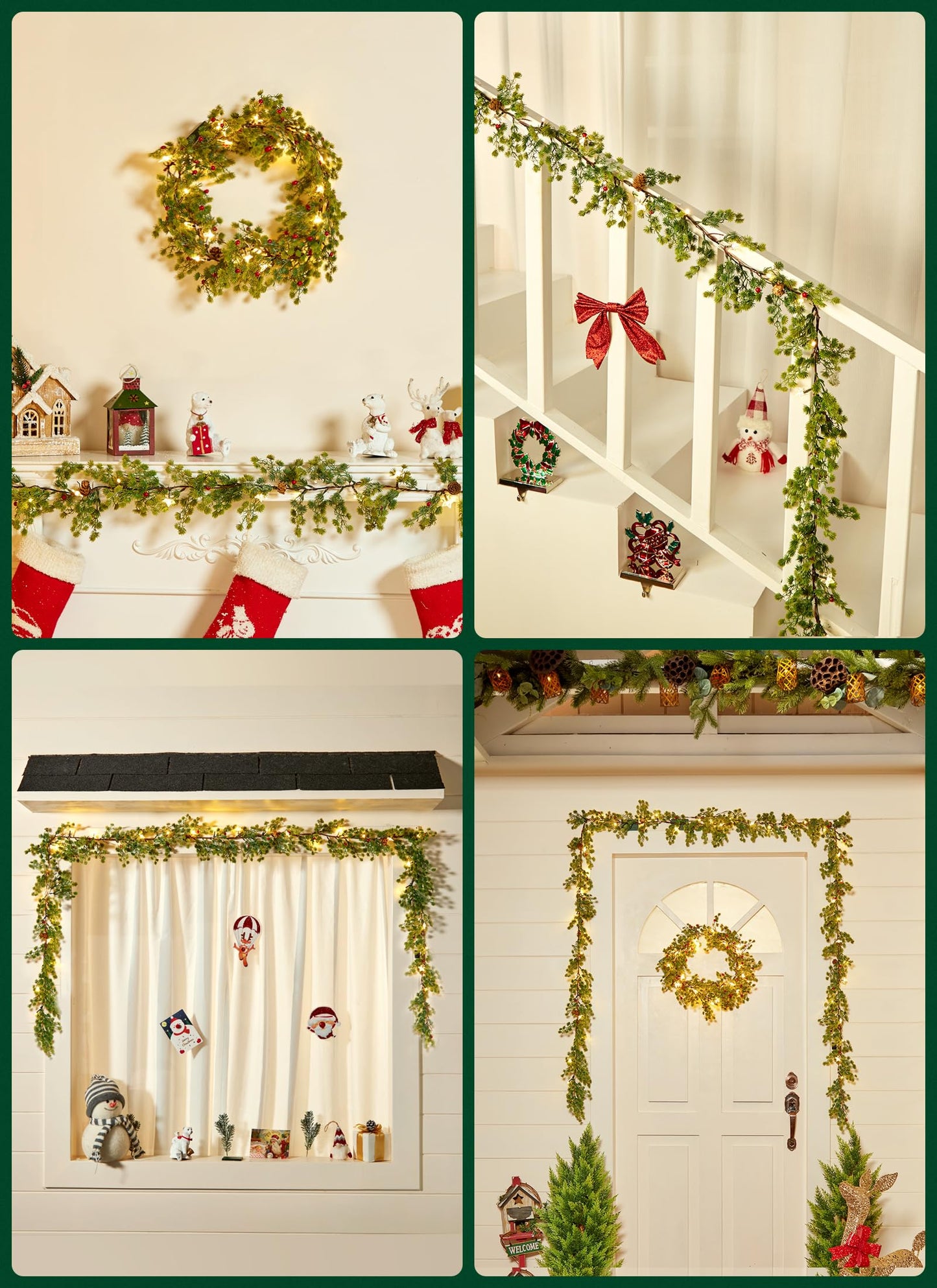 Brightown Christmas Garland with Lights, Battery Operated, 6 Ft 20 LED Lighted Pine Leaves Garland Decorated with Pine Cones, Berry, Indoor & Outdoor Christmas Lights for Mantle Stairs Wall, 2 Pack