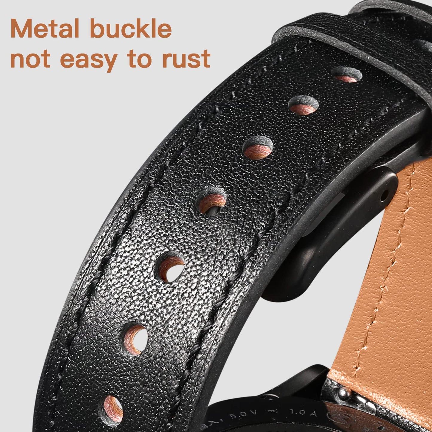 GEAK Leather Band Compatible with Samsung Galaxy Watch 7 40mm 44mm, Galaxy Watch 6 5 4 44mm 40mm, Galaxy Watch 4 Classic 46mm 42mm, Watch 3 41mm, 20mm Watch Band for Women Men, Black