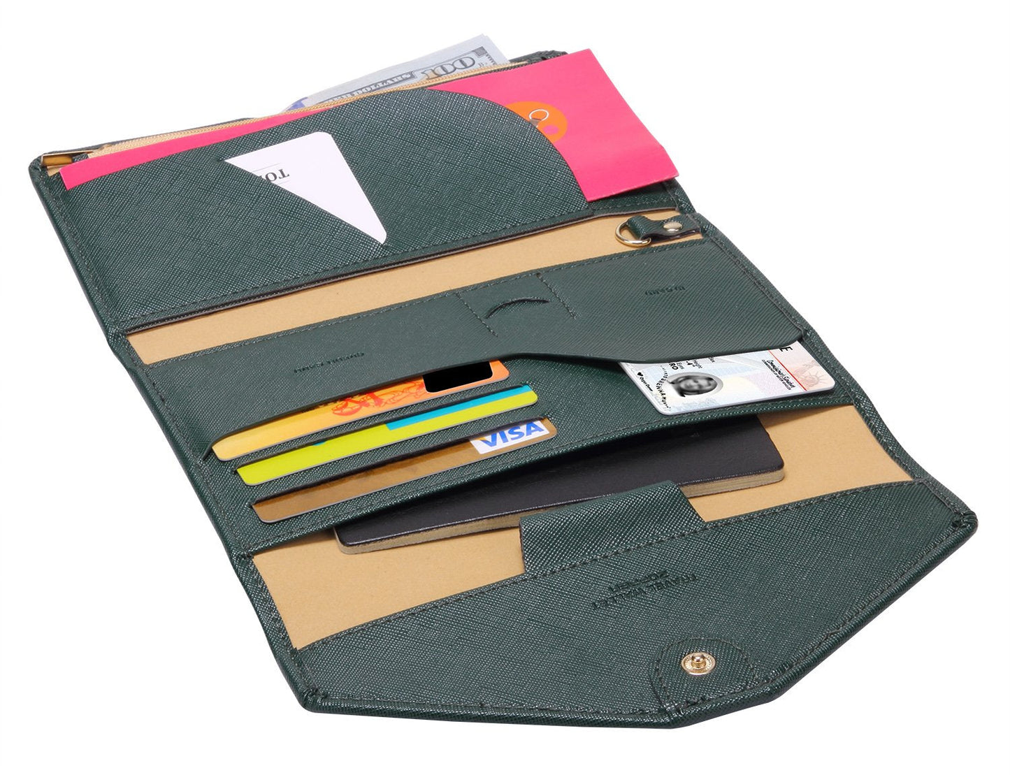 ZOPPEN Mulit-purpose Rfid Blocking Travel Passport Wallet (Ver.4) Trifold Document Organizer Holder, 16 Dark Olives