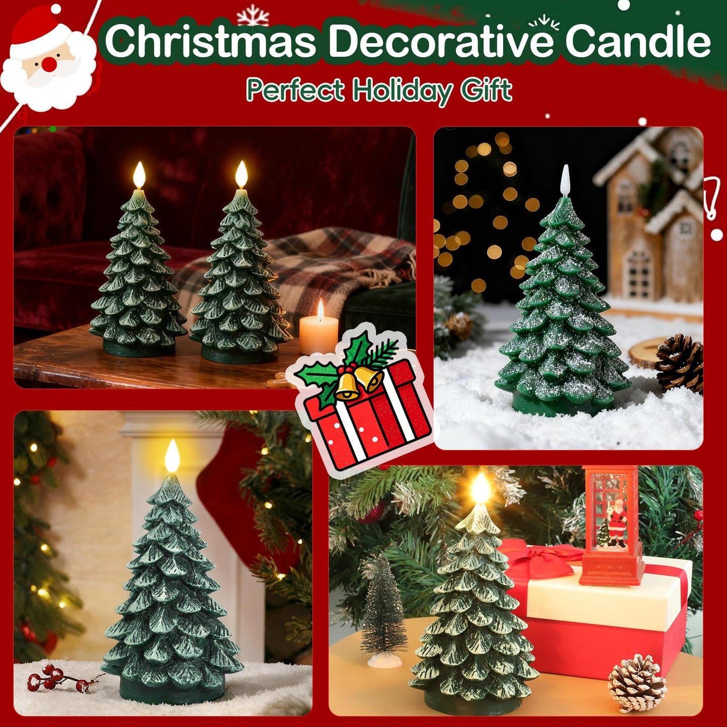 LiuSuper Christmas Tree Flameless LED Candle with Remote Timer, 1PC Real Wax Battery Operated Flickering Candle with Snowfall Effect, Safe for Holiday Home Decor