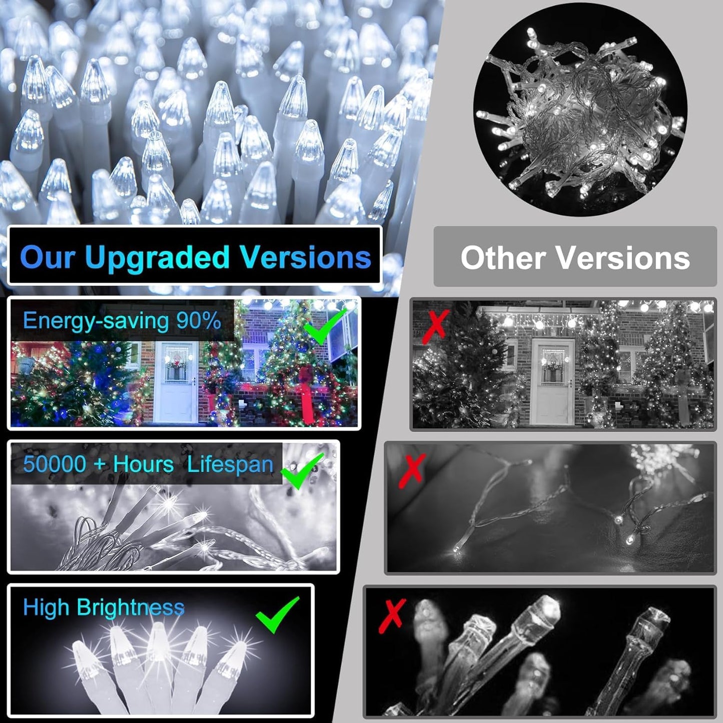 750 LED 240FT Christmas String Lights Outdoor, 12 Pro Modes and Timer Memory & Brightness, Plug in Outdoor Waterproof Clear Wire Twinkle Light for for Xmas Yard Tree Wedding Party Decor (Cool White)