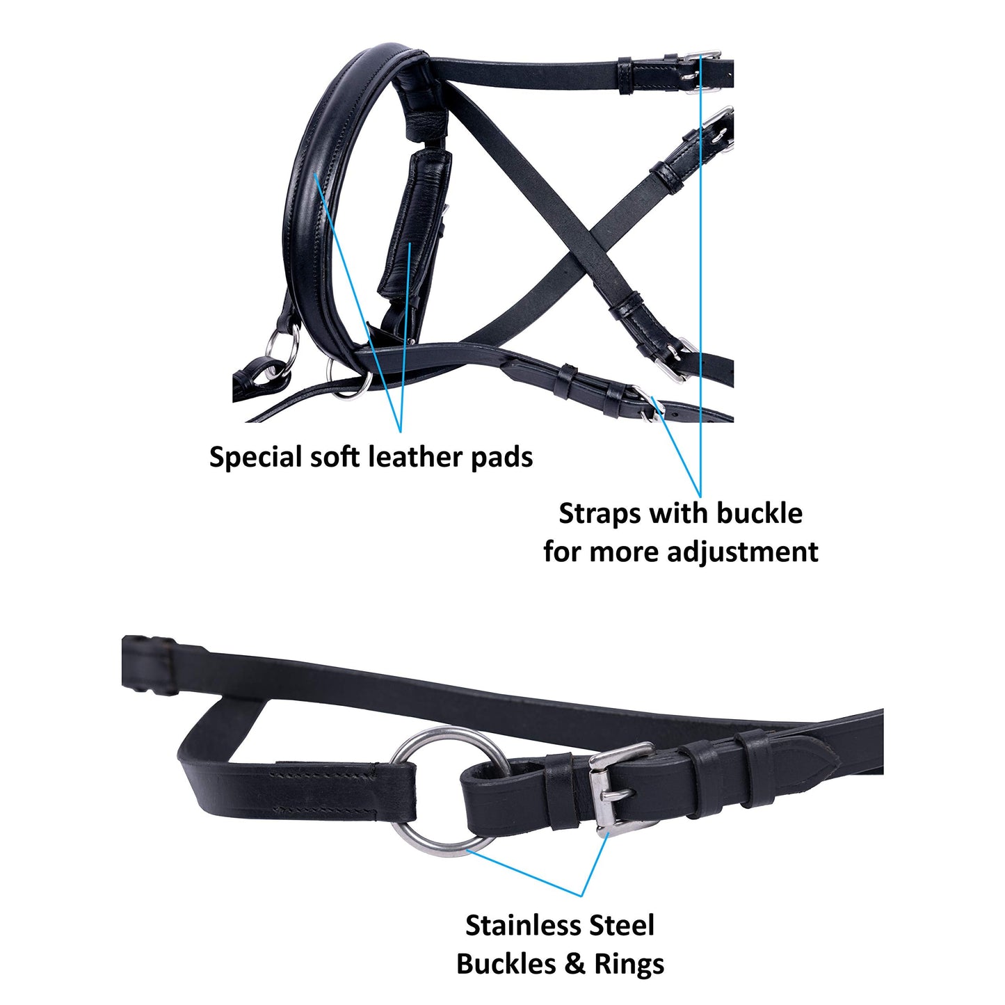 Hulara Wonder Care Genuine English Leather Crossover | Crossunder Bitless Horse Bridle Headstall with Reins