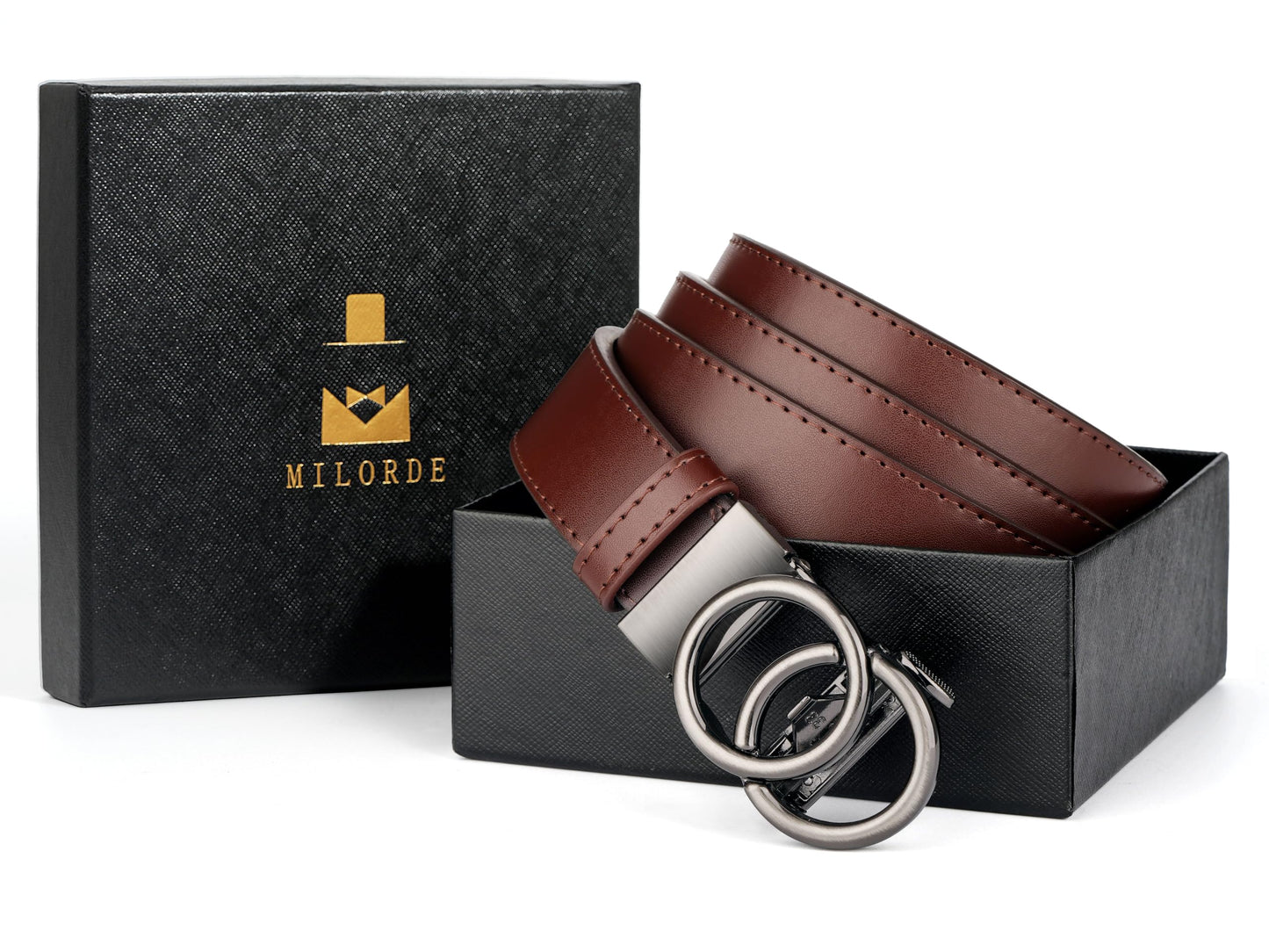 MILORDE Womens Ratchet Leather Dress Belt - 3cm/1.18“ width,Size Customizable Fit,Designs for Dress and Casual (W119-coffee, 36" to 42" Waist Adjustable)