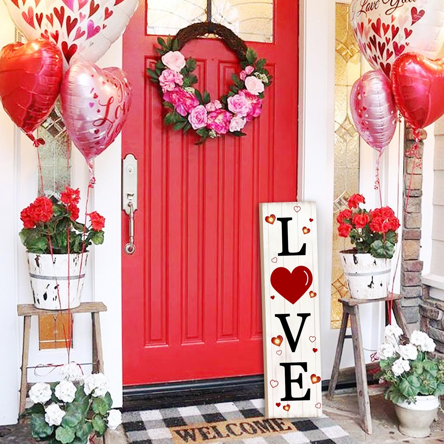Lighted Wooden Love Sign, Rustic Valentine’s Day Porch Sign for Front Door Decorations, Valentines Love Decor Home Hanging Signs Wall Sign 31.5"H