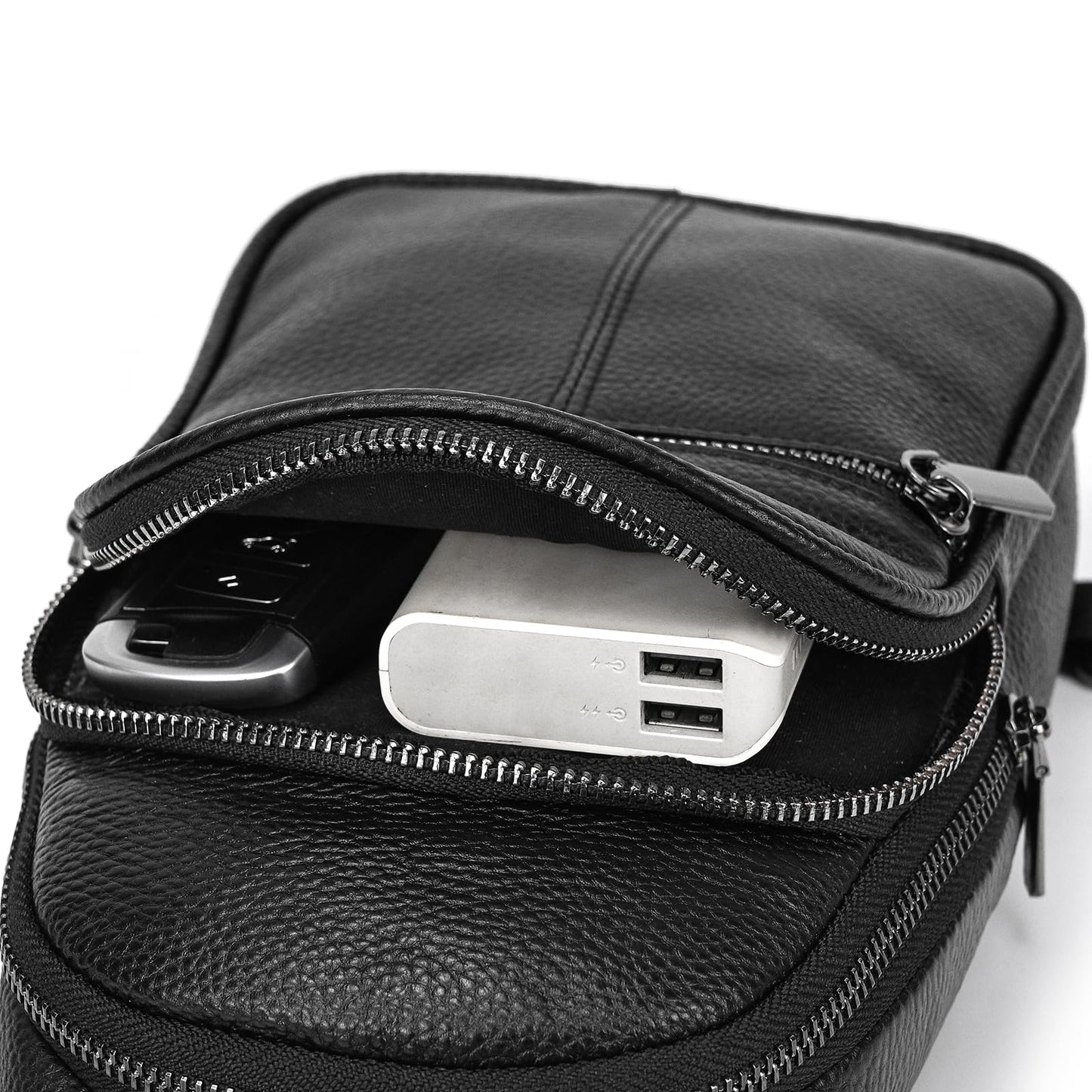 Small Leather Sling Bag Crossbody for Men Women One Strap Shoulder Cross Body Bag Sling Backpack for Travel, 9342 Black