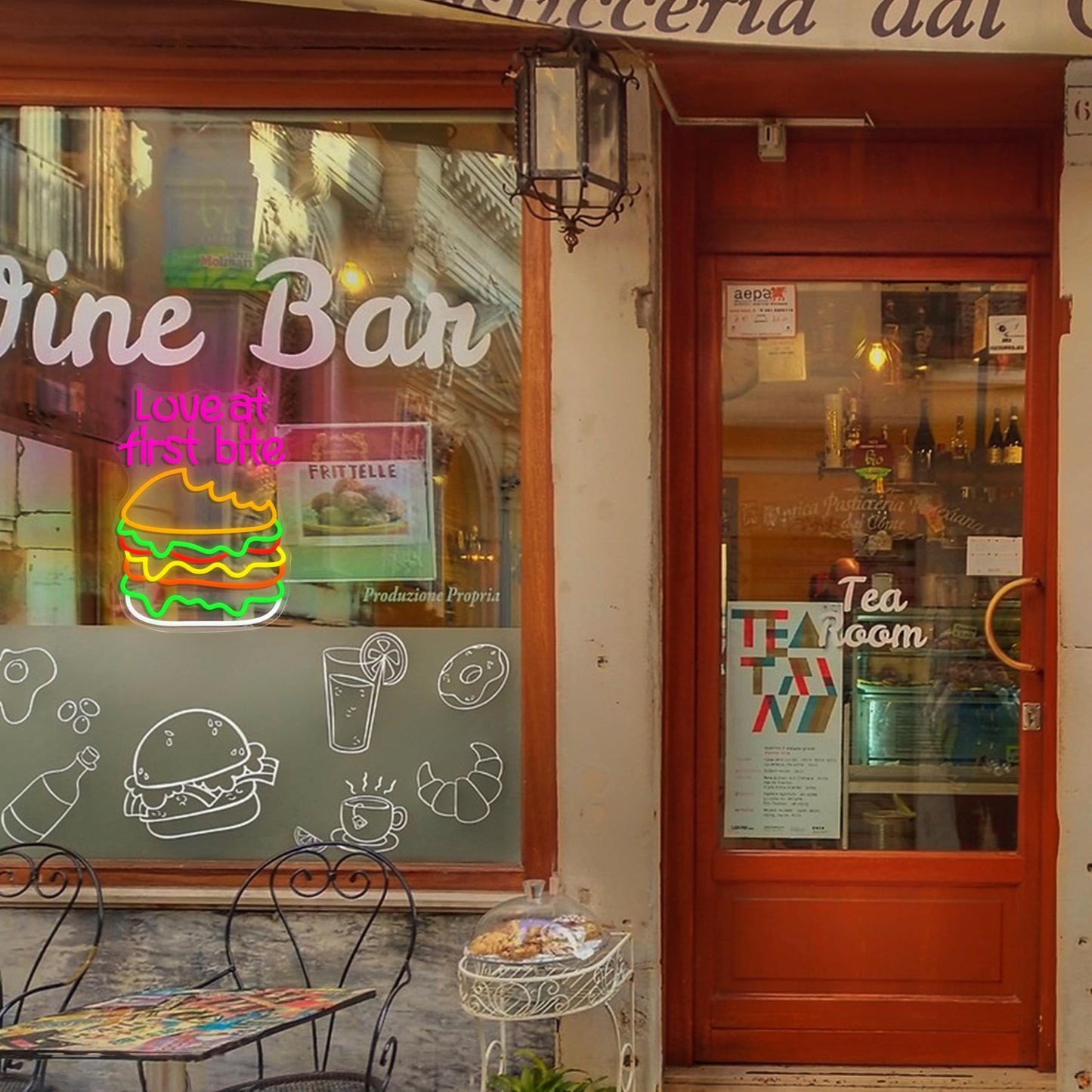 Love At First Bite Neon Sign Burger LED Neon Light Dimmable Hamburger Food Light Up Sign for Restaurant Shop Living Room Fast Food Restaurant Decoration Light Sign