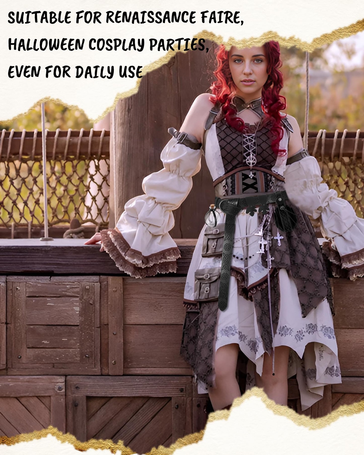 WooHand Renaissance Accessories Medieval Viking Belt Pirate Faux Leather Belt Pouch Potion Bottles Skirt Hikes Ren Faire Accessories for Women Men Black