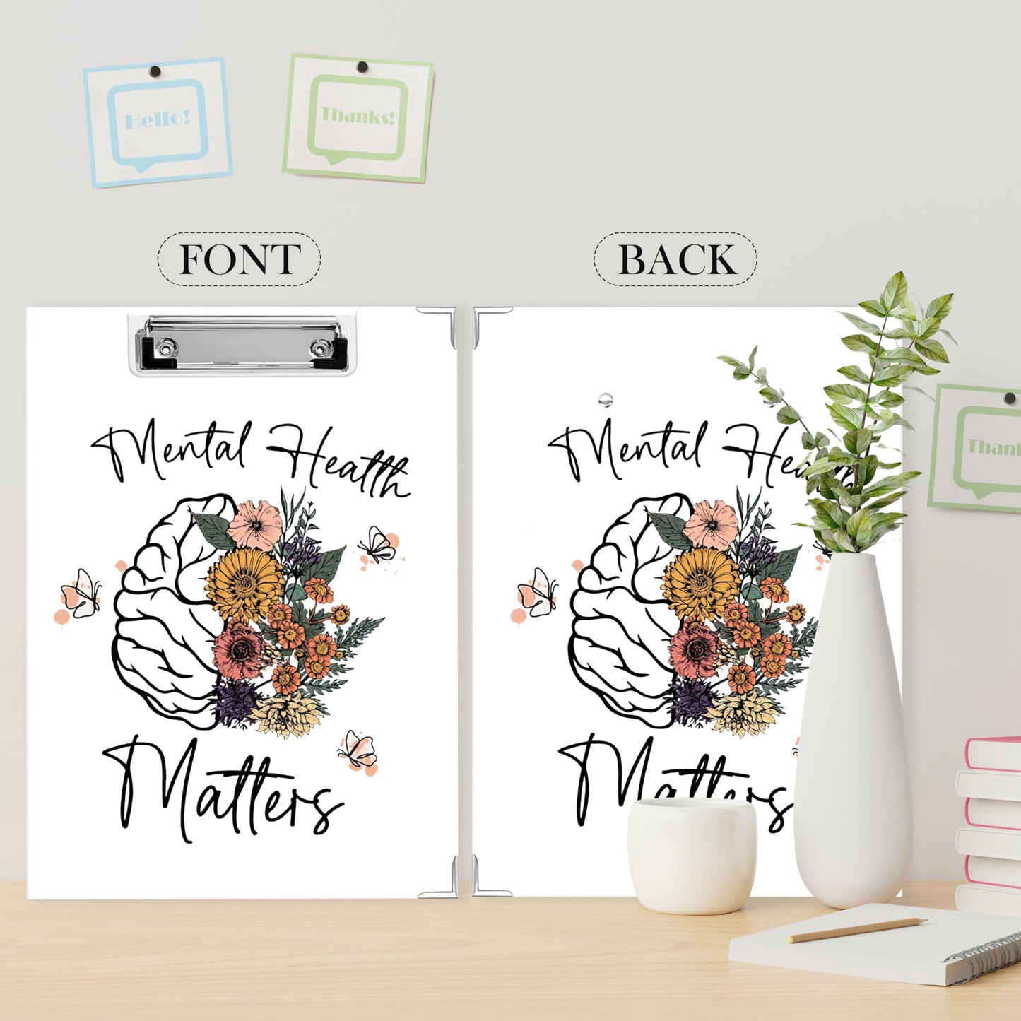 APJYM Mental Health Matters Clipboard with Storage for Office Desk, Inspirational Gifts Padfolio with Clipboard for Teachers Students Therapists Counselors Supplies, 12.6 x 9.3 in