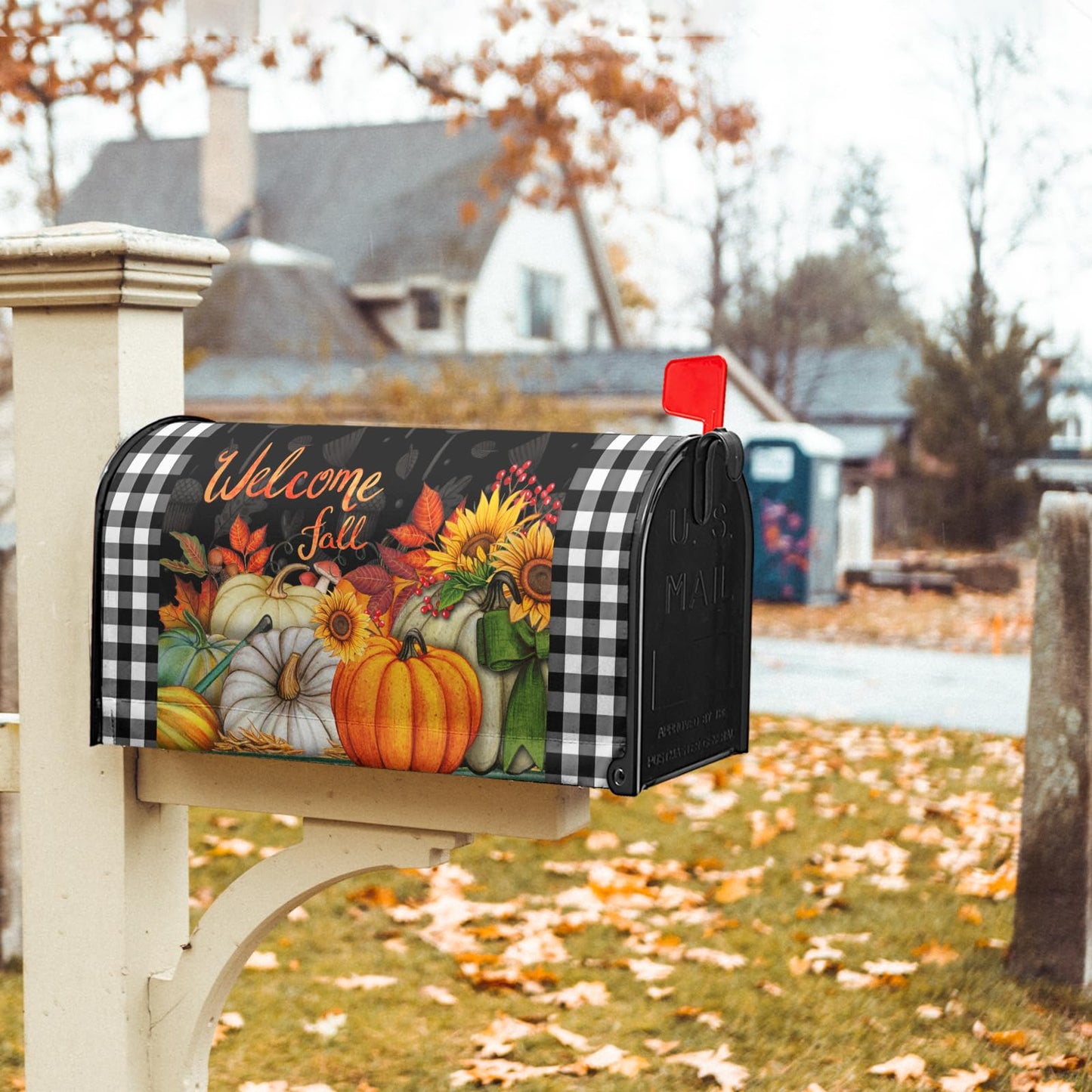Fall Magnetic Mailbox Cover Large Size 25.5”x21”Autumn Sunflowers Pumpkins Mailbox Covers Oversize Thanksgiving Harvest Fall Mailbox Cover Outdoor Decoration Mailbox Wraps Post Letter Box Cover Decor