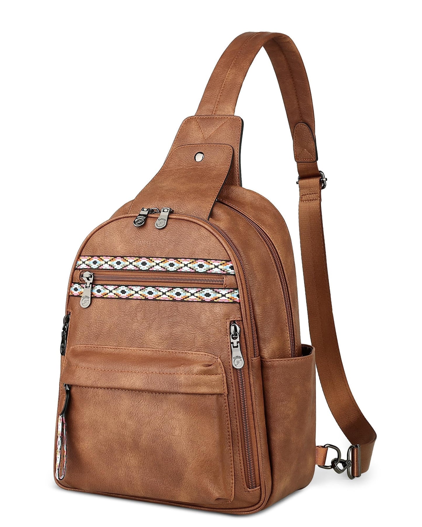 FADEON Large Sling Bag for Women, Leather Crossbody Purse Designer Anti Theft Sling Backpack, RFID Fanny Packs for Travel