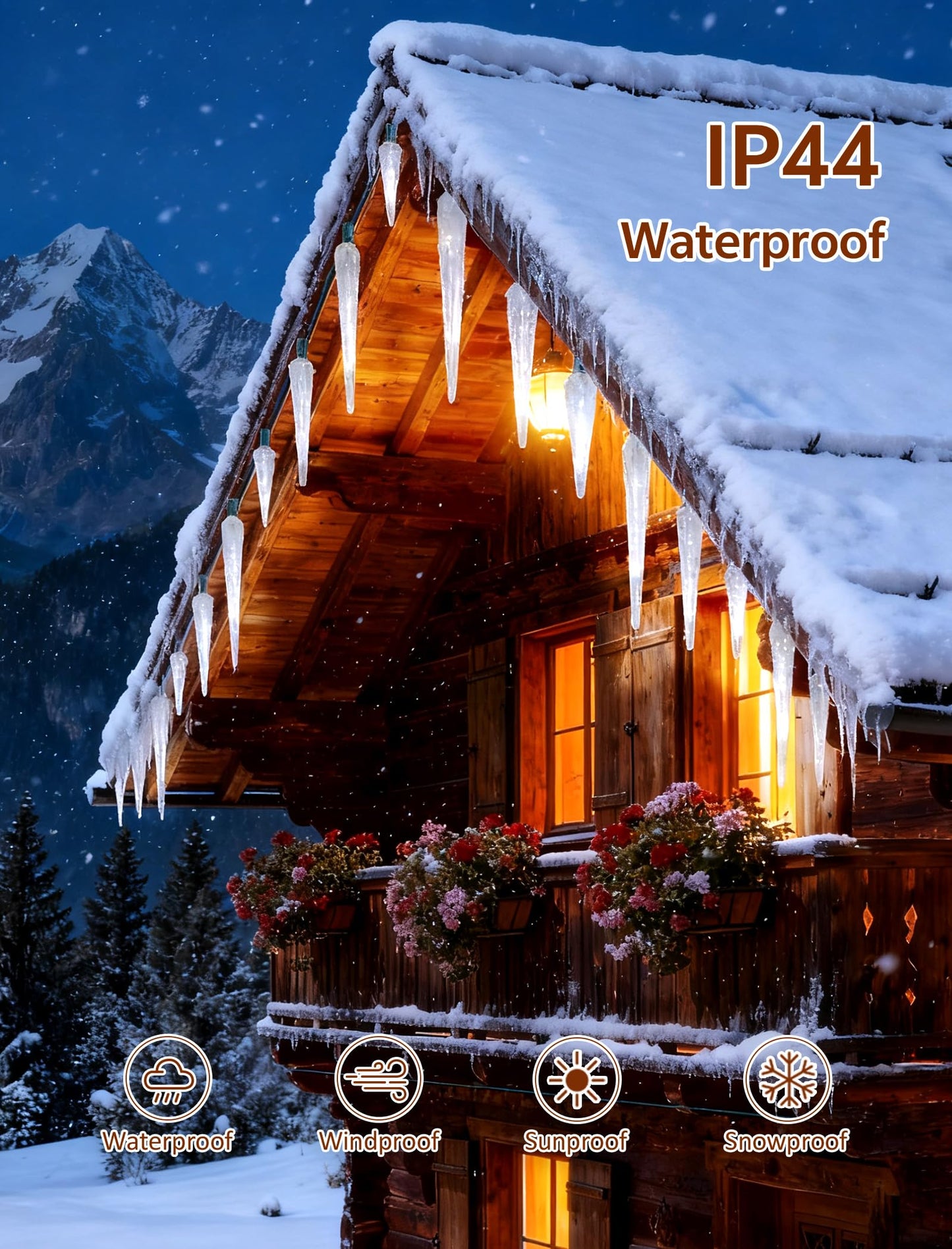 Adirxon Bright LED Christmas Lights Outdoor, 10.5FT 10-Bulb Waterproof Icicle Lights, 10000K Cool White Plug-in String Lights for Roofline, Yard, Party & Holiday Decorations