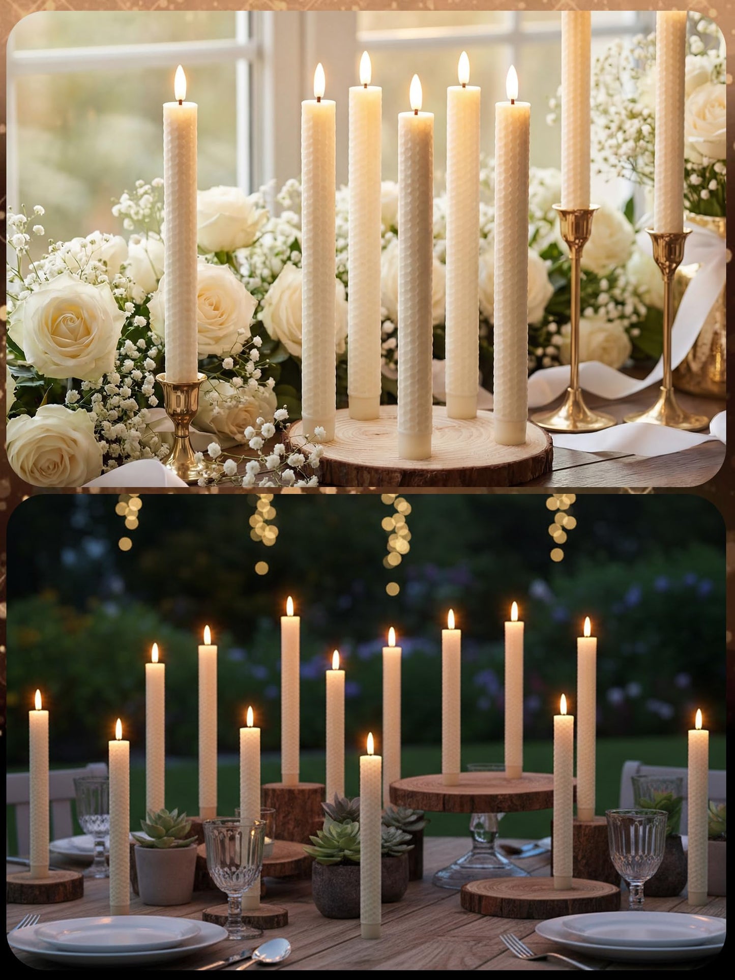Treela 24 Pcs Flameless Taper Candles Battery Operated Bulk Fake Candles Light LED Candle Sticks Flickering Tapered for Easter Wedding Anniversary Decoration(Honeycomb,10 Inch,Ivory)
