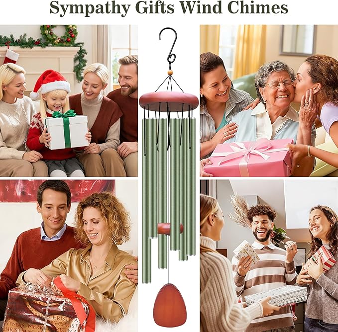 Large Aluminium Wind Chimes Outside, Soothing Melodic Memorial Sympathy Wind Chime, Suitable Outdoor Garden Decor, Gift for Mom Women Neighbors (Green Wind Chime -36“)
