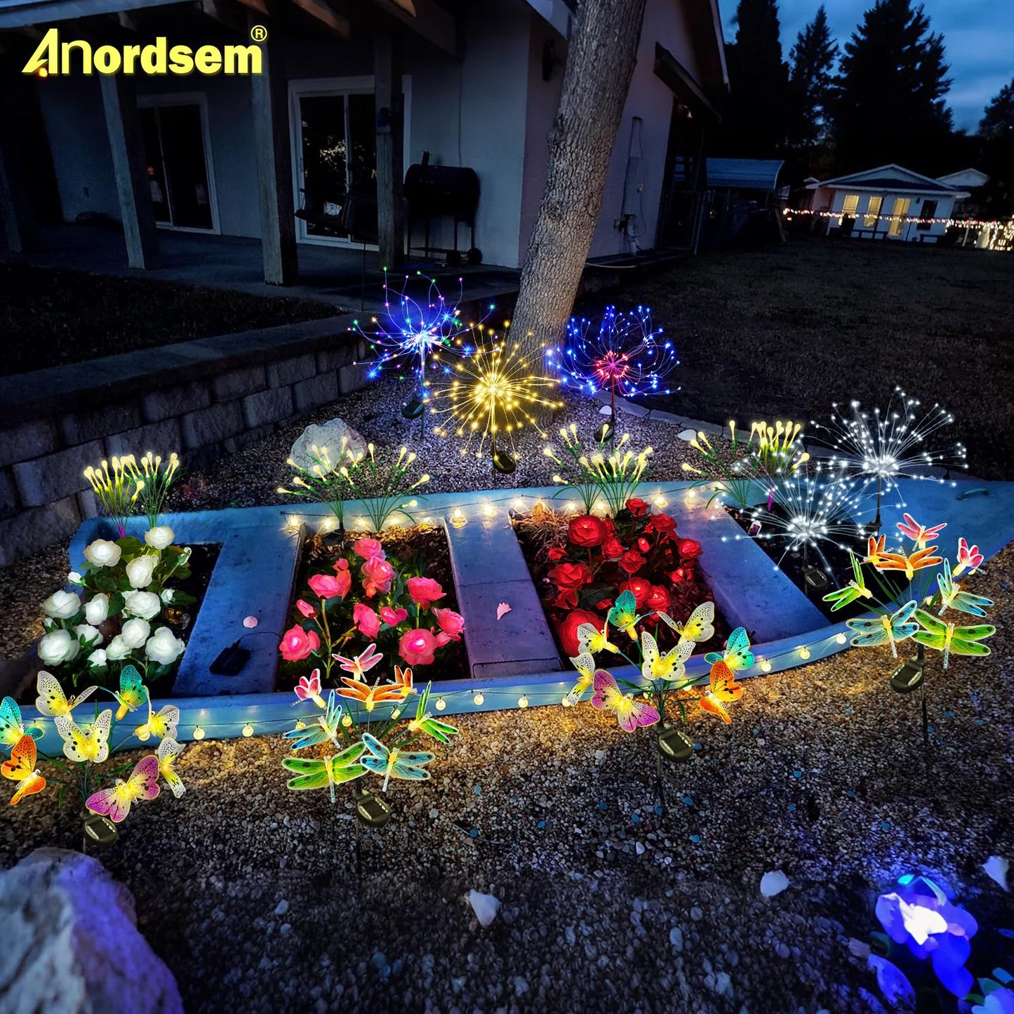 Anordsem Solar Garden Lights Outdoor: Bendable Copper Wire with 120 LED Firework Beads - Warm Waterproof DIY Starburst Decoration for Yard Pathway Patio - Gifts for Women Mom Homeowners