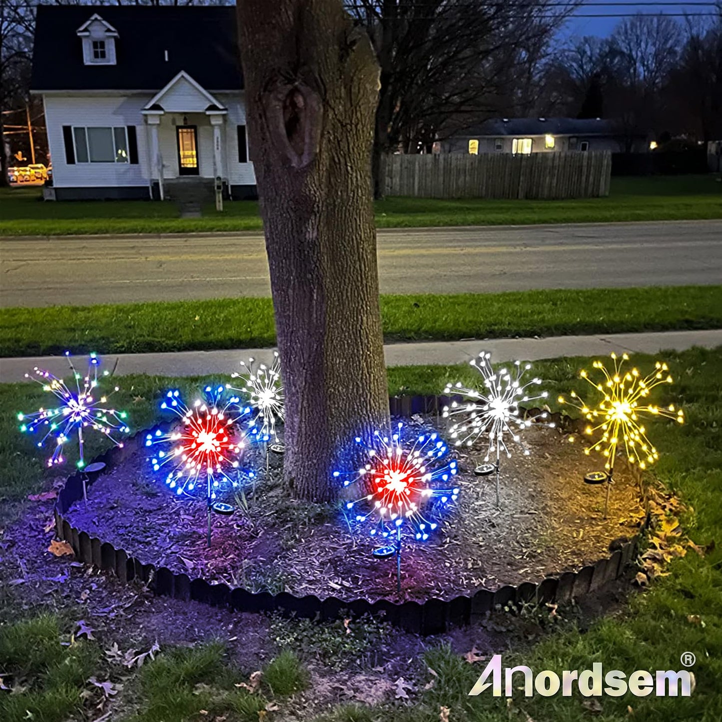 Anordsem Solar Garden Lights Outdoor: Bendable Copper Wire with 120 LED Firework Beads - White Waterproof DIY Fairy Decorations for Yard Patio Path - Gifts for Women Mom Homeowners