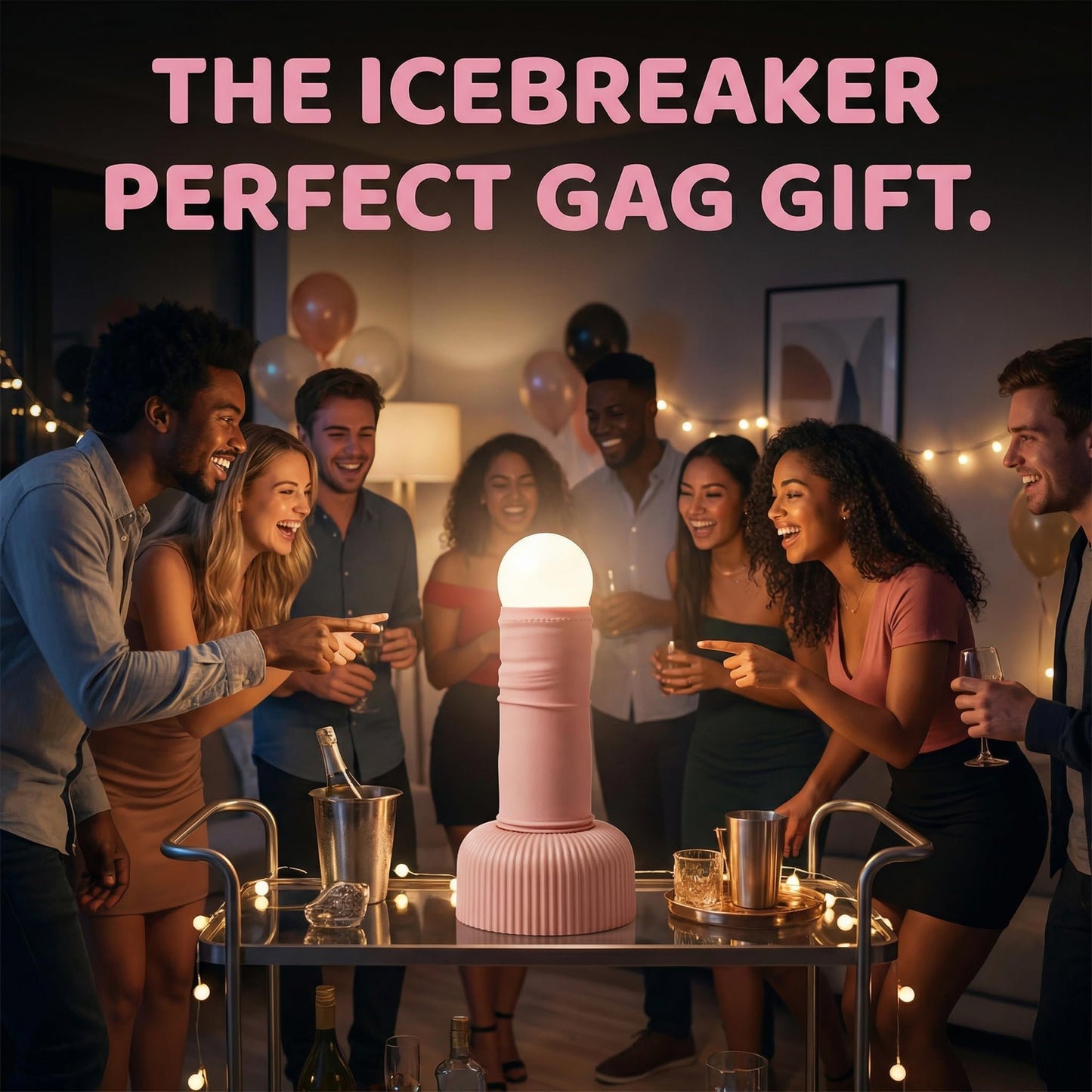 SMOOTHWIND Funny Night Light, Adult Gag Gift, Rechargeable Creative Column LED Lamp, Bedside Lamp for Bedroom, Weird Nightlight, Prank Decoration, Party Humor, Birthday White Elephant(Pink)