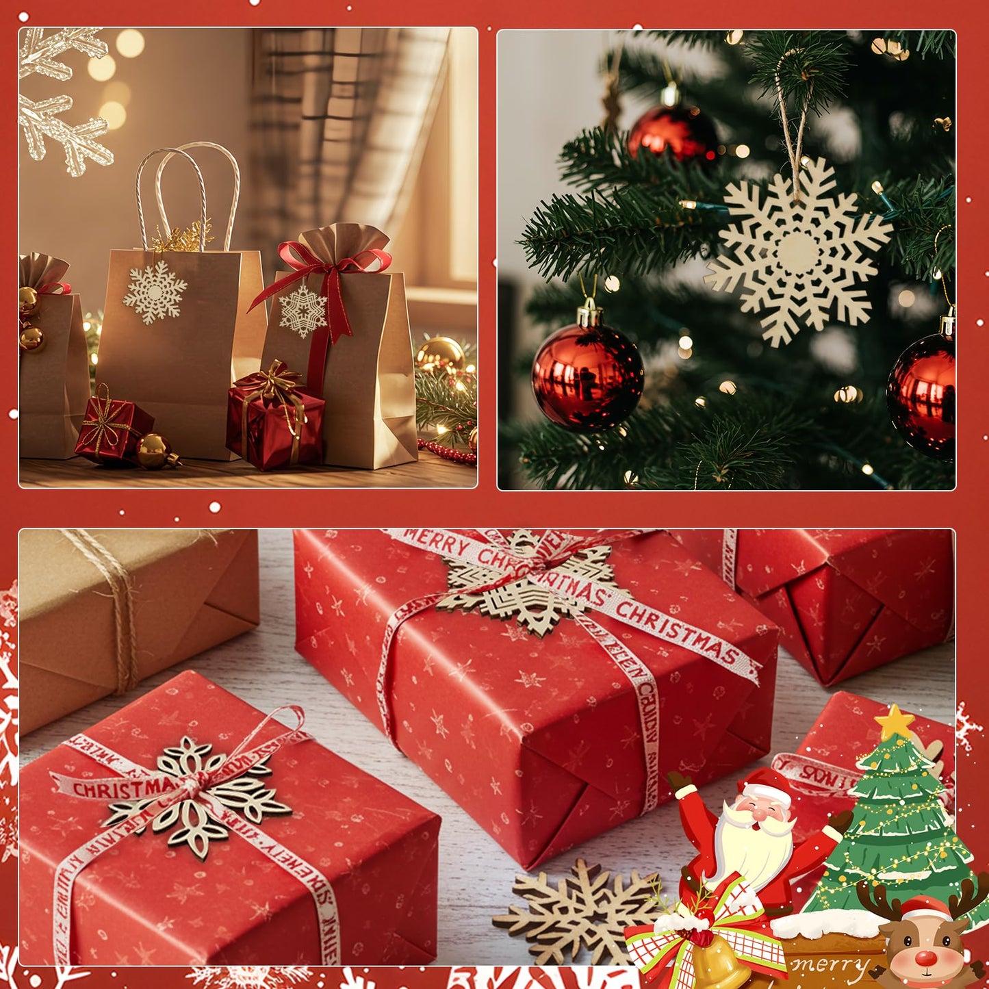 N&T NIETING 27pcs Wooden Snowflakes Shaped Embellishments Hanging Ornaments for Christmas Decoration