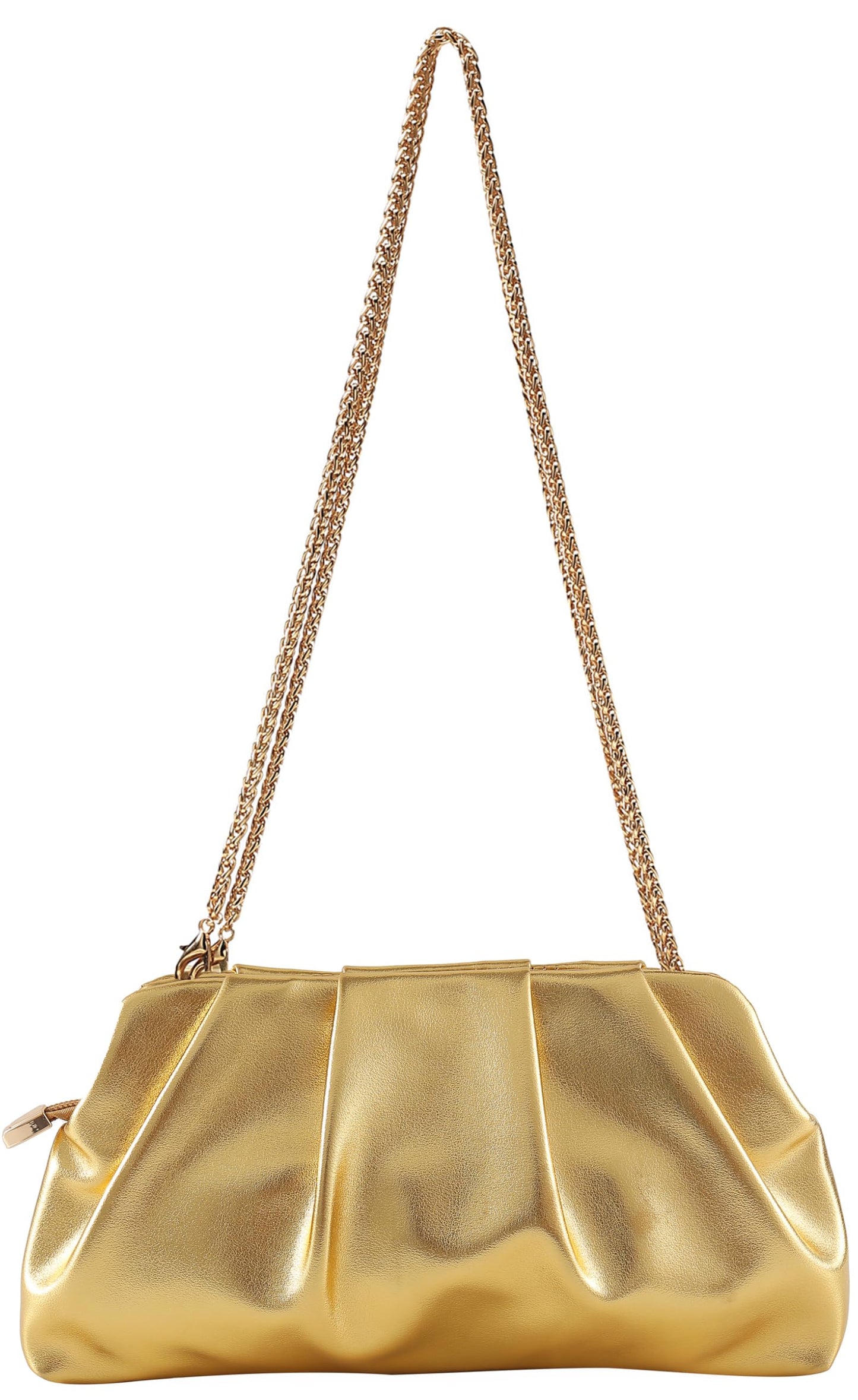 FanChris Evening Bag for Women Ruched Clutch Purse Detachable Metal Chain Crossbody Bag(gold)