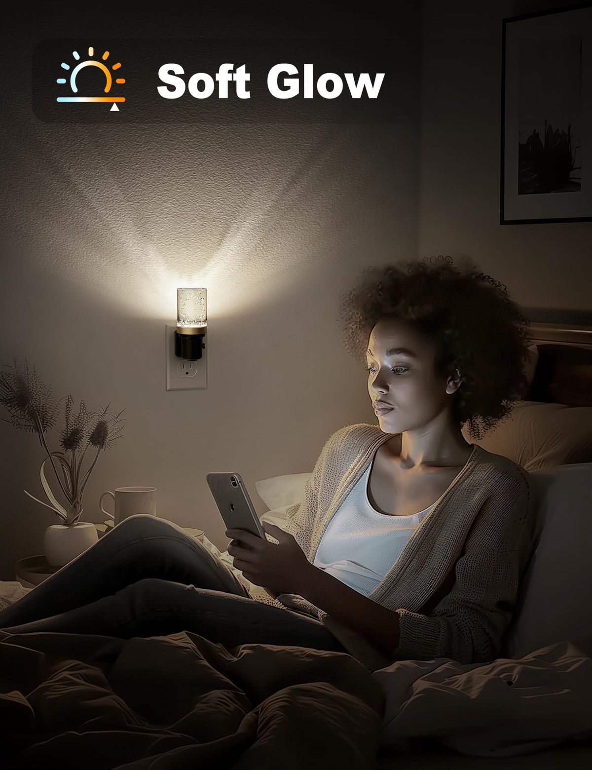 JandCase LED Night Light, Dimmable Night Lights Plug into Wall, Modern Nightlight with Auto On Off Light Sensor, 3000K Soft White Night Light 0-100LM Brightness for Bathroom Hallway Bedroom Decor