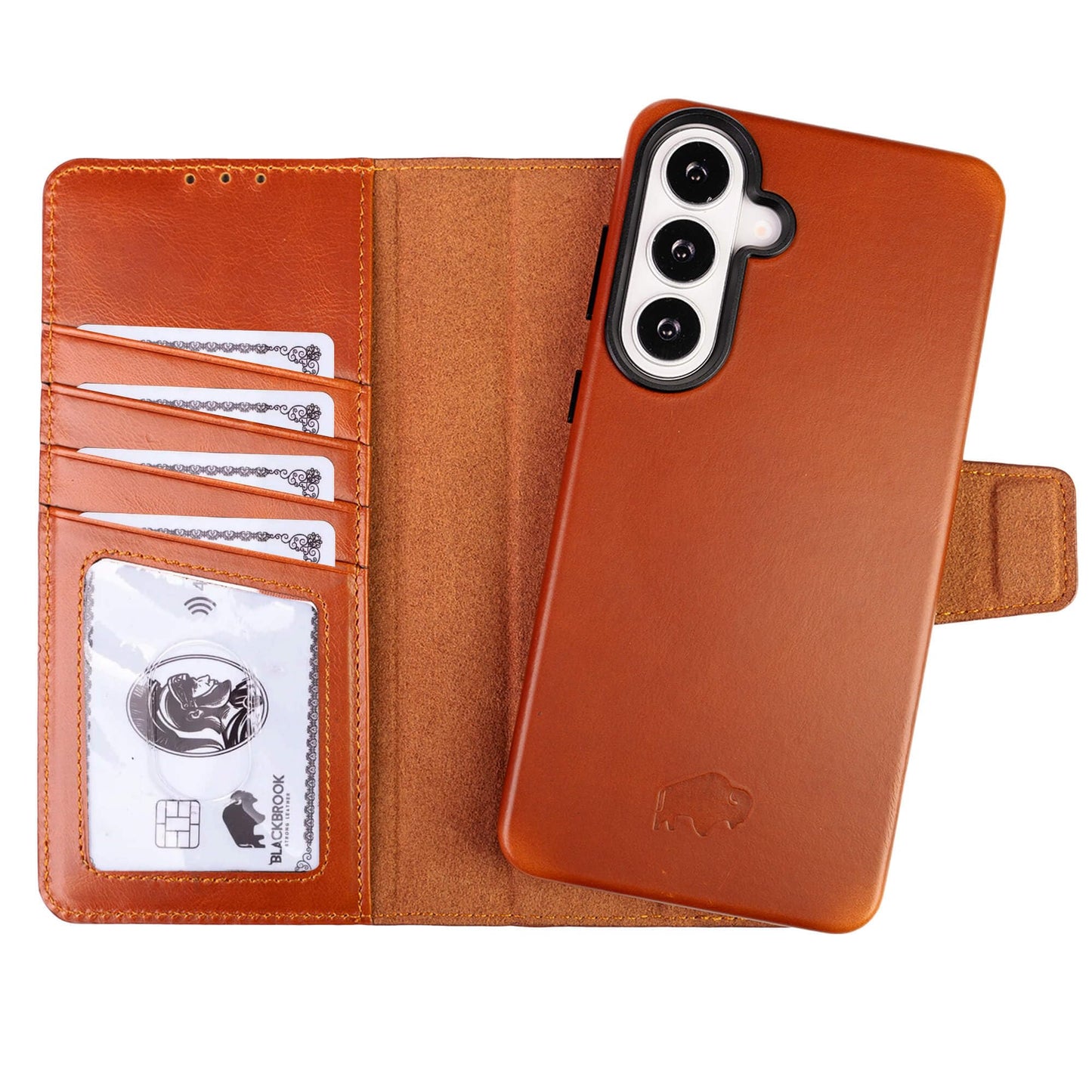 BLACKBROOK for Samsung S26 Wallet Case, Full Grain Leather, Carter Detachable 2-in-1 Set, Designed for MagSafe and Wireless Charging, RFID 4 Card Slots, Premium Gift Box