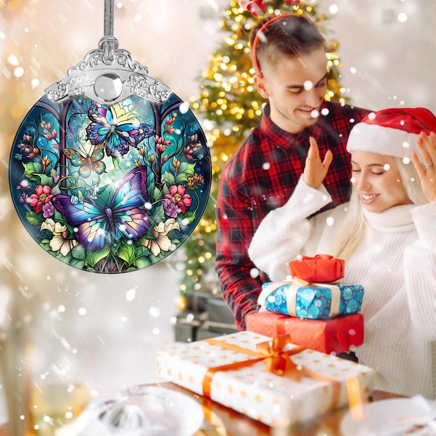 Jocidea Butterfly Christmas Ornament for Tree, Holiday Decor, Gifts for Butterfly Lovers
