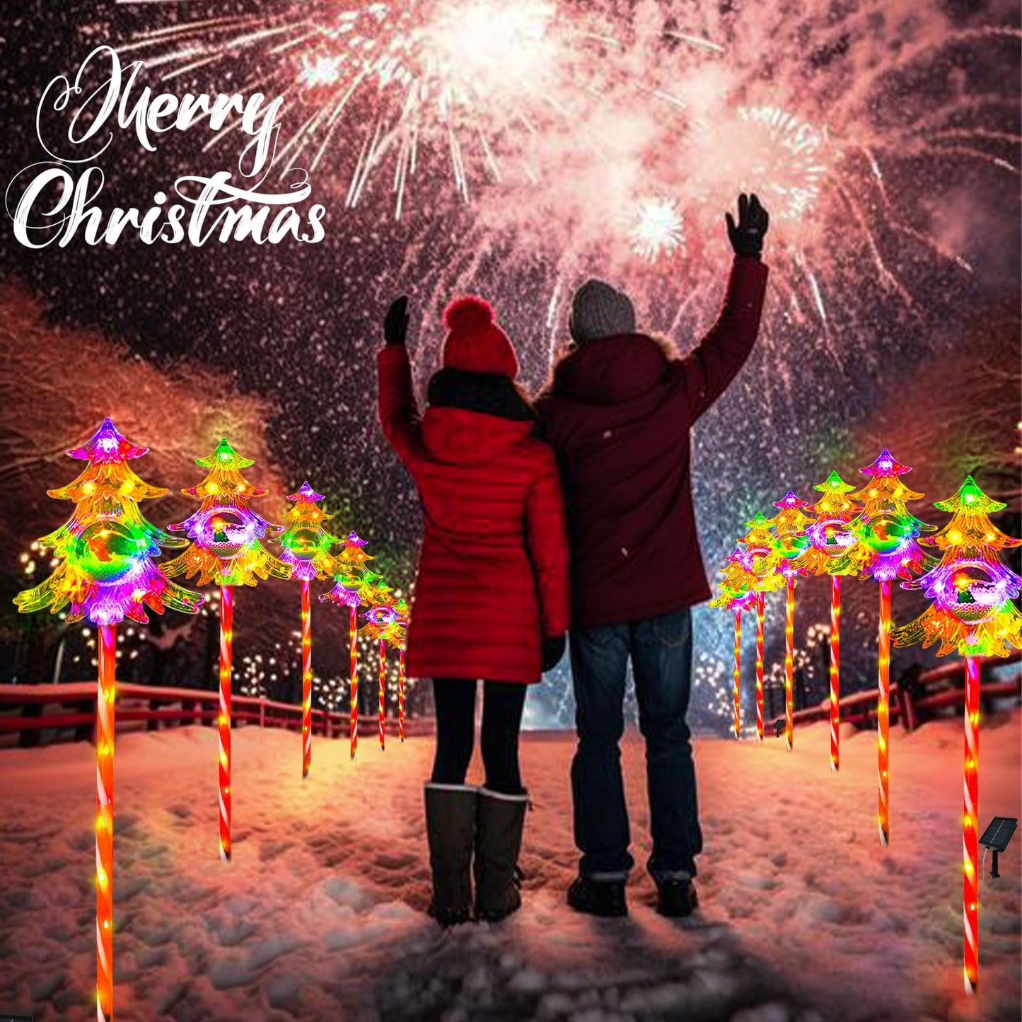 Trunfiste 30.7'' Larger Christmas Decorations Outdoor Solar Pathway Lights, 3Packs Solar Christmas Trees with Colour 51LEDS, Xmas Tree Candy Cane Stake Lights Outside for Garden Porch Path Yard Decor