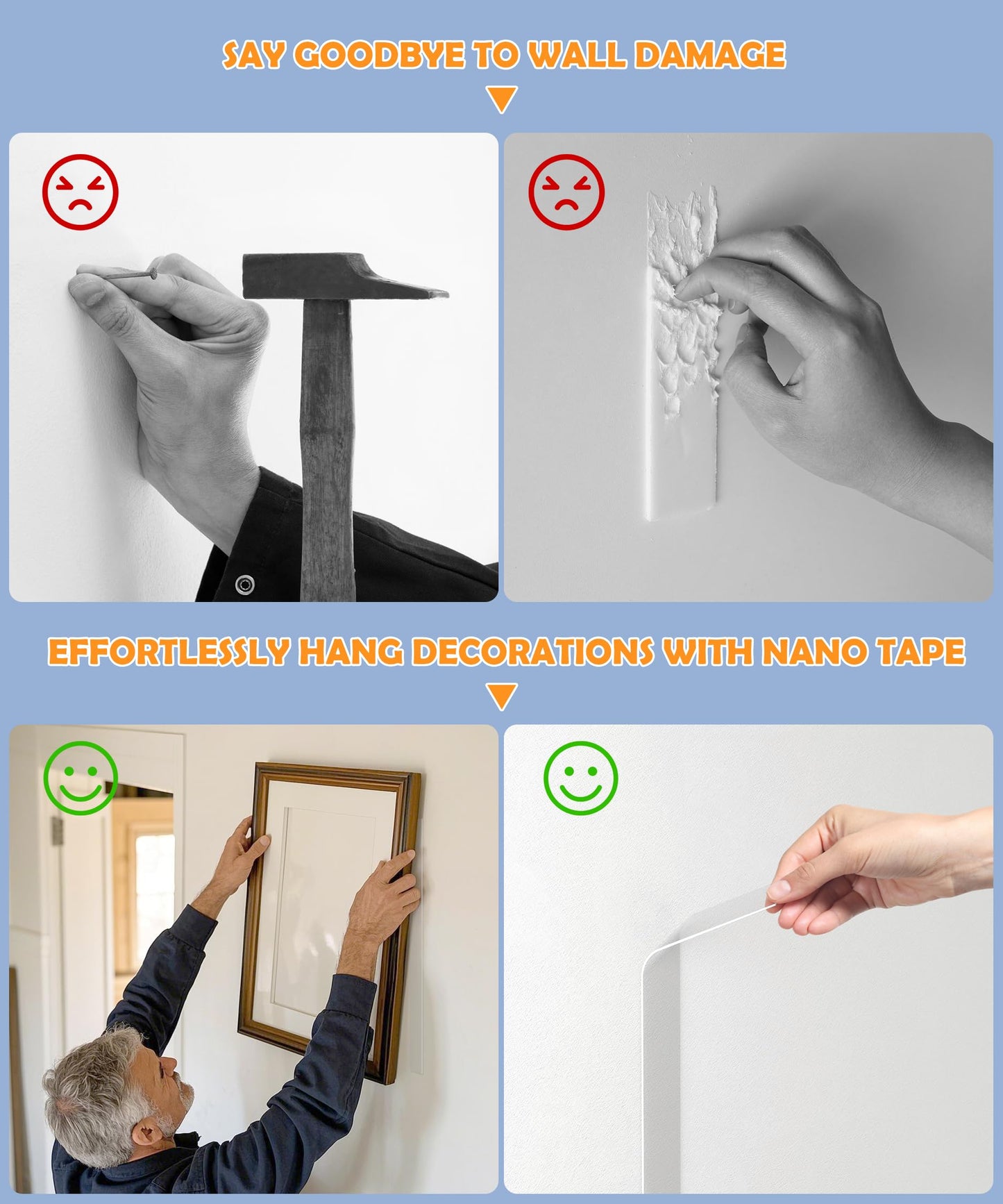 PPB Double Sided Mounting Tape, Clear Heavy Duty Nano Adhesive Tape with Protective Case, Removable Reusable Wall Tape for Home, Office, Car, Glass, Tile, Smooth Surfaces, 1 in x 10FT