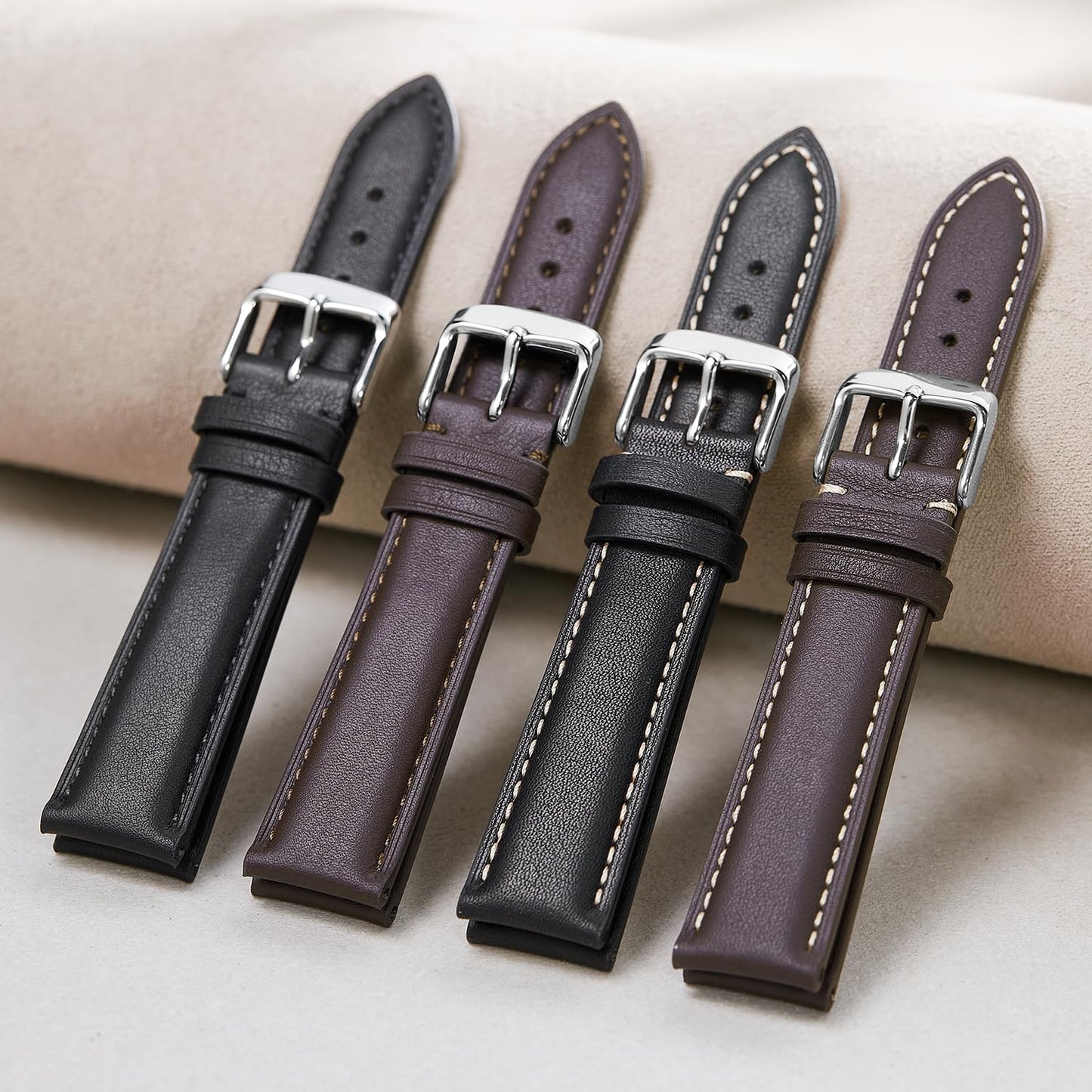 Afany Leather Watch Band 20mm for Men and Women, Quick Release Watch Strap, Black Replacement Watchband