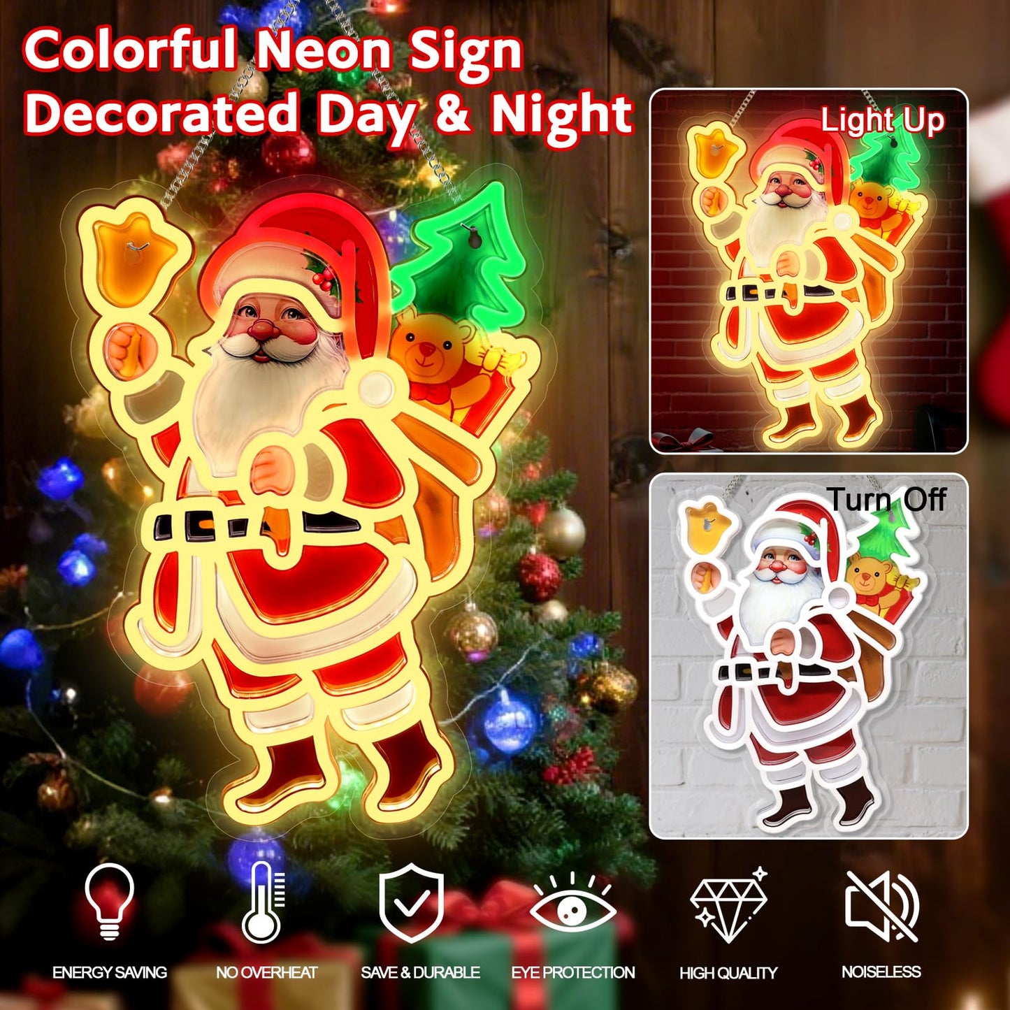 Santa Claus Neon Sign, Christmas Neon Light Sign, LED Neon Signs for Wall Decor,10 Adjustable Brightness Personalized USB Neon Light, Gift for Christmas Events Birthday Party Home Decorations