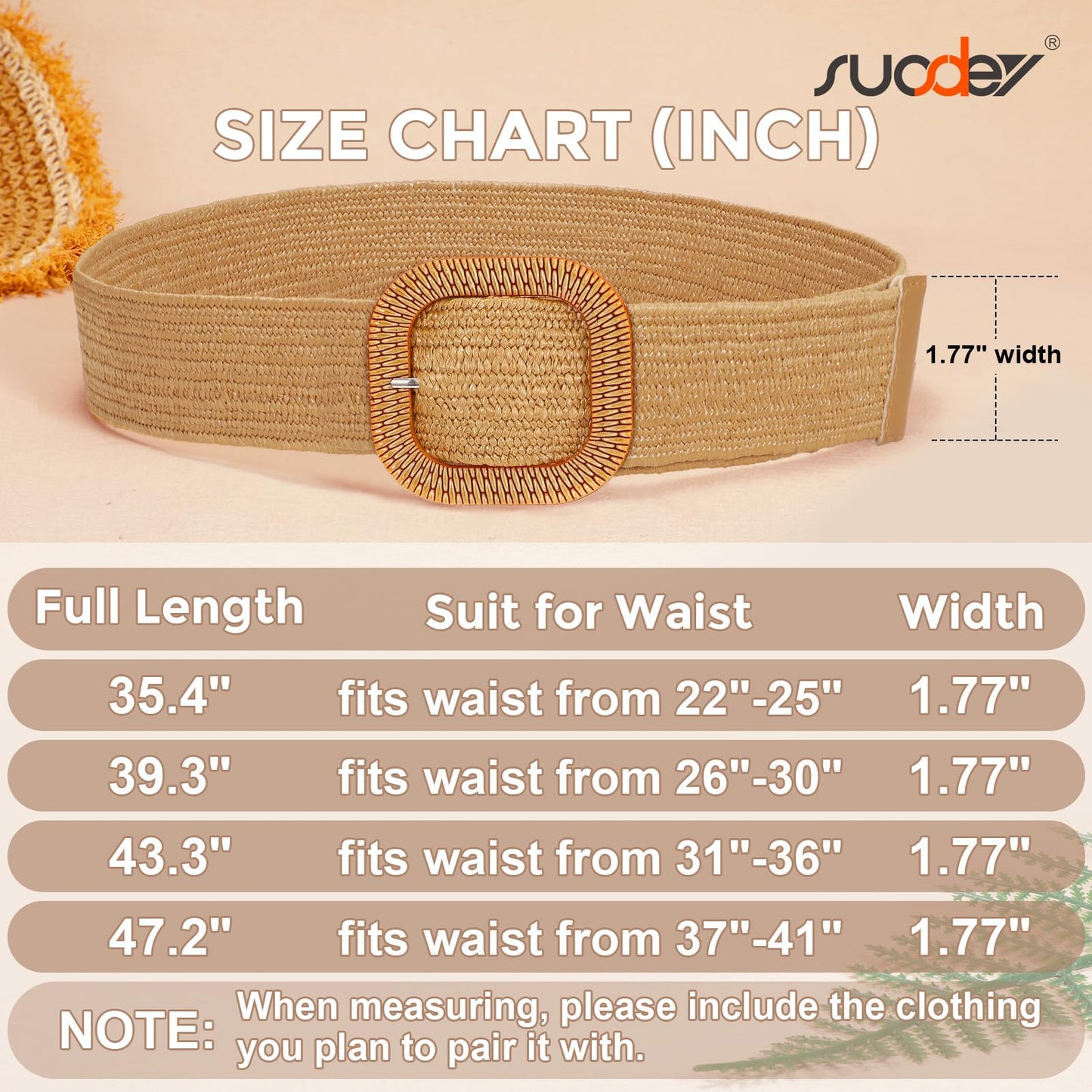 SUOSDEY Straw Woven stretchy Waist Belt for Women Dresses,Wide Boho Braided Elastic Belt with Round Buckle