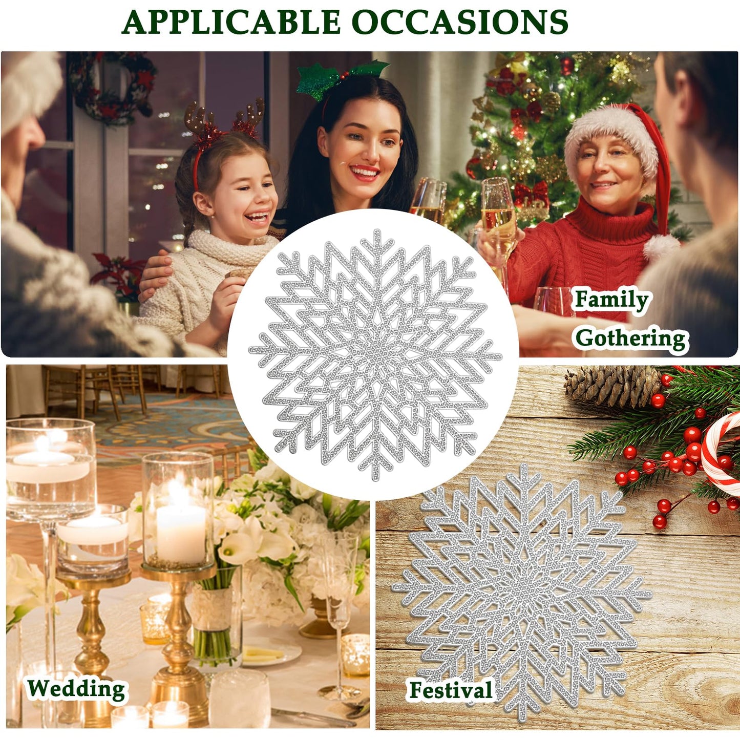 Snowflake Placemats Set of 6, Christmas Placemats Decorations Hollow Out Design Snowflake Table Mats Place Mats for Dining Table Setting Kitchen Table Mats Christmas Decoration(Silver Snowflake)