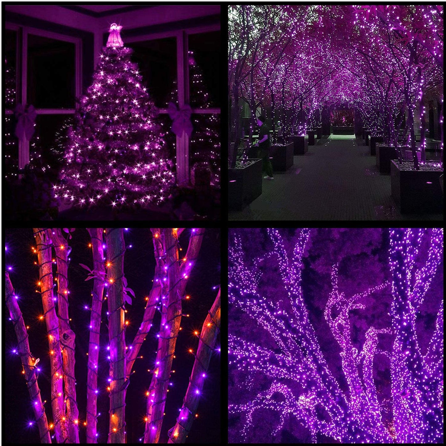 YULETIME 200 Purple LED Christmas Lights, 66 ft Green Wire UL String Light