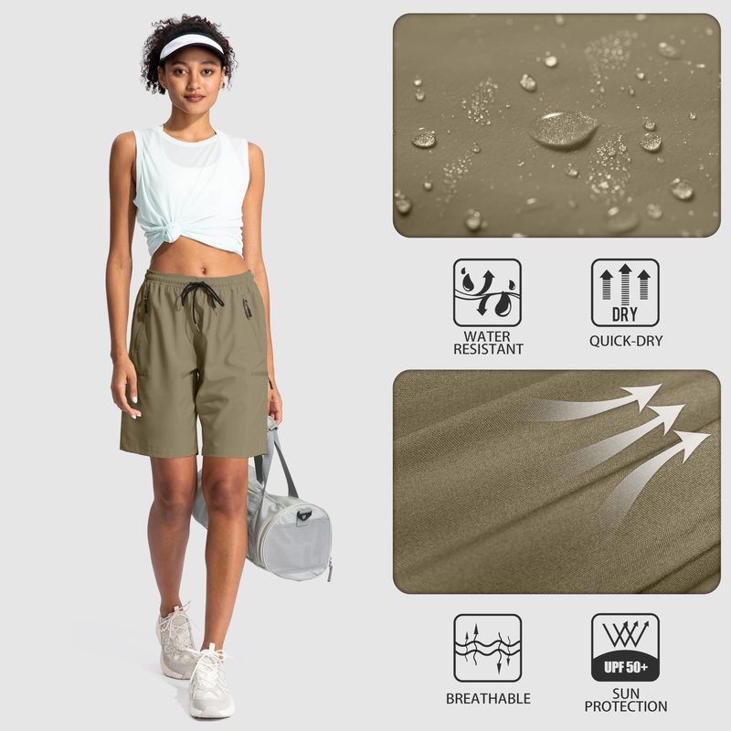 SANTINY Women's 5''/ 7''/9'' Hiking Cargo Shorts Quick Dry Lightweight Summer Shorts for Women Athletic Zipper Pockets(Dusty Khaki_XXL)