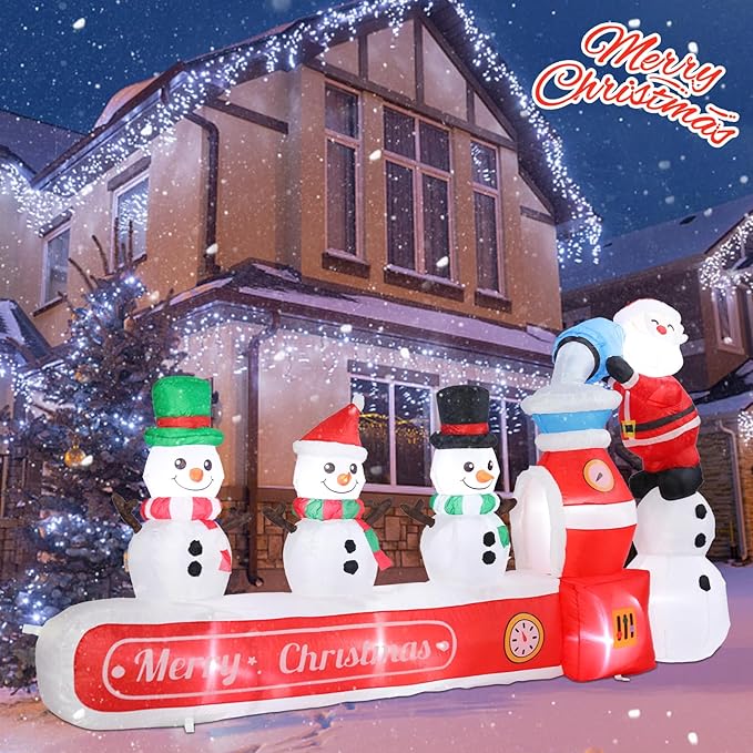 MUMTOP 7.0FT Long Christmas Inflatables Outdoor Decorations, Inflatables Santa Claus Snowman Blow up Merry Christmas Yard Decorations Built-in LED Lights for Outdoor Party Holiday Decor