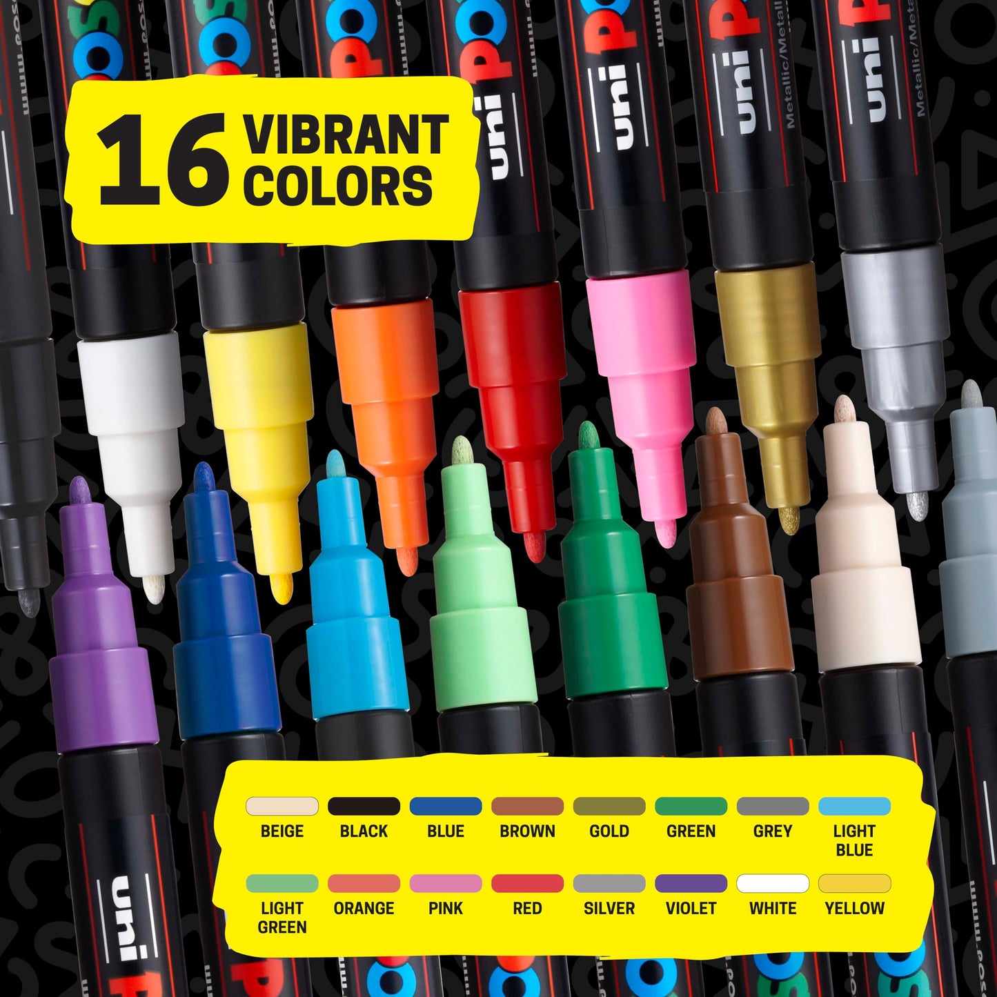 Posca Paint Markers, 3M Fine Tip Point Acrylic Paint Pens with Reversible Tips, Art Supplies For Gifts, Decorations Fabric, Metal, Glass, Wood and Canvas, Set of 16