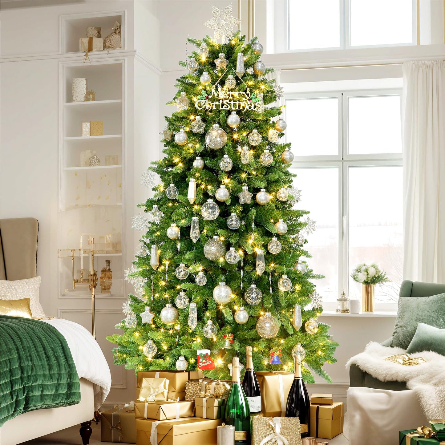 SHareconn 86PCS Christmas Tree Ornaments Clear Set,Shatterproof and Clear Plastic Baubles for Xmas Tree Decor, Holiday Wedding Party Decoration,Champagne