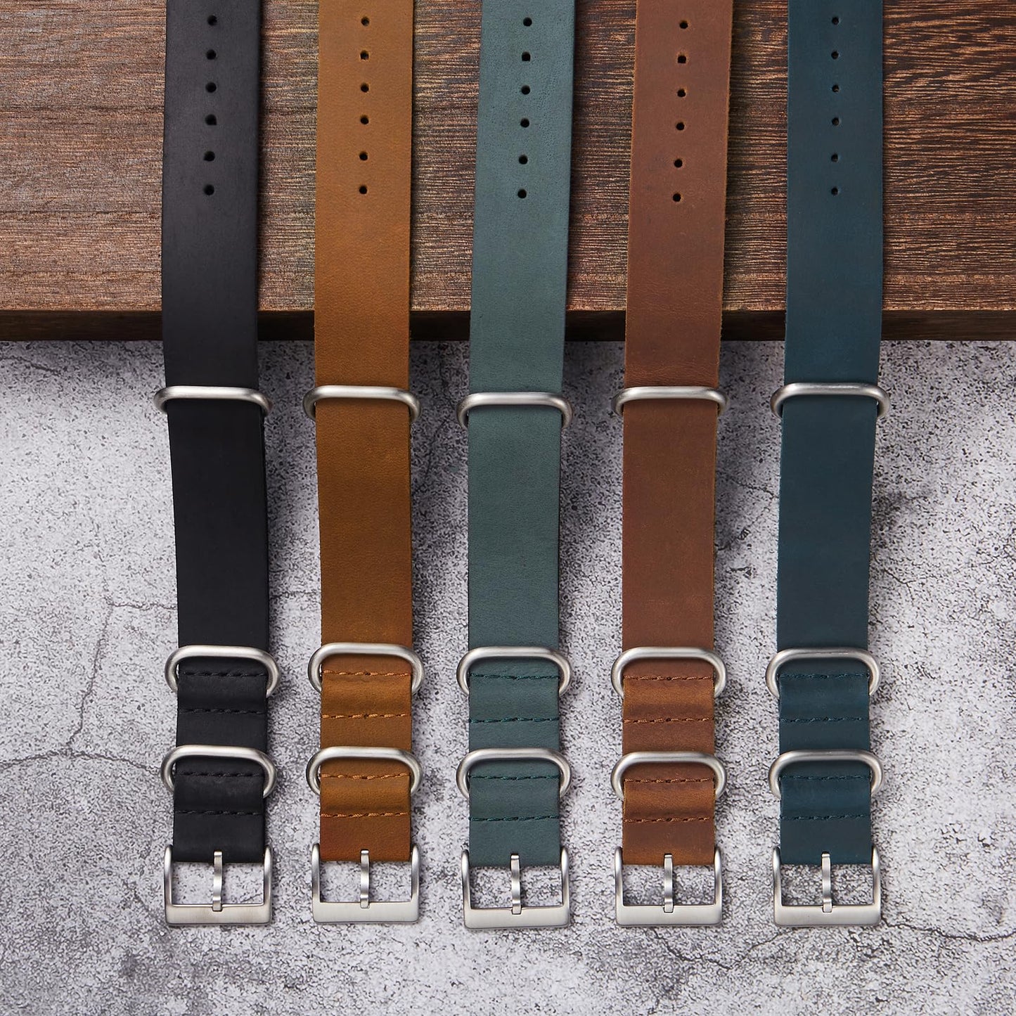 WOUKUP Leather Watch Strap 20mm 22mm Premium Crazy Horse Leather Watch Band for Men Women Black/Brown/Grey/Blue