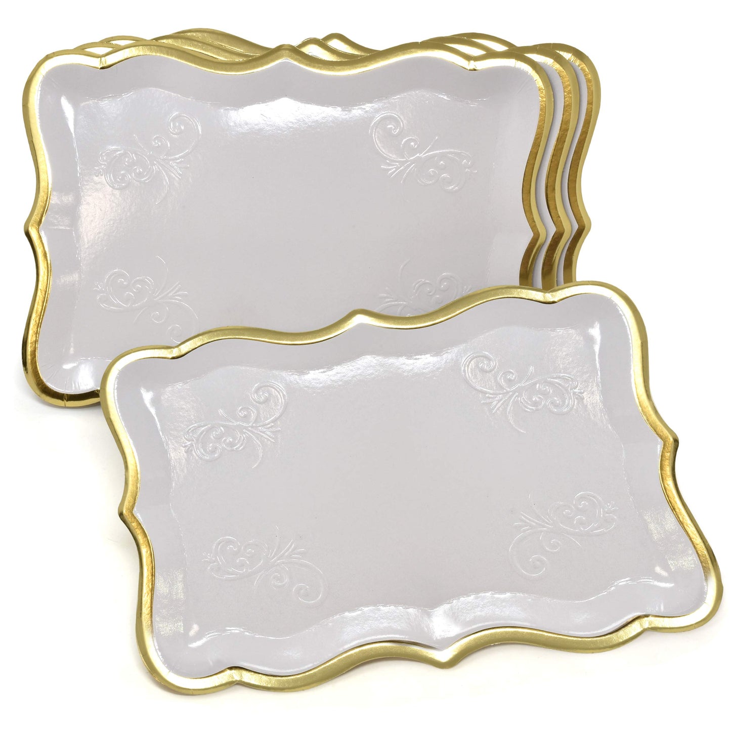 Gift Boutique Decorative Trays 10 Pack Gold Rim Display Platters Cardboard 9 x 13 Inch Wedding Birthday Party Dessert Decor